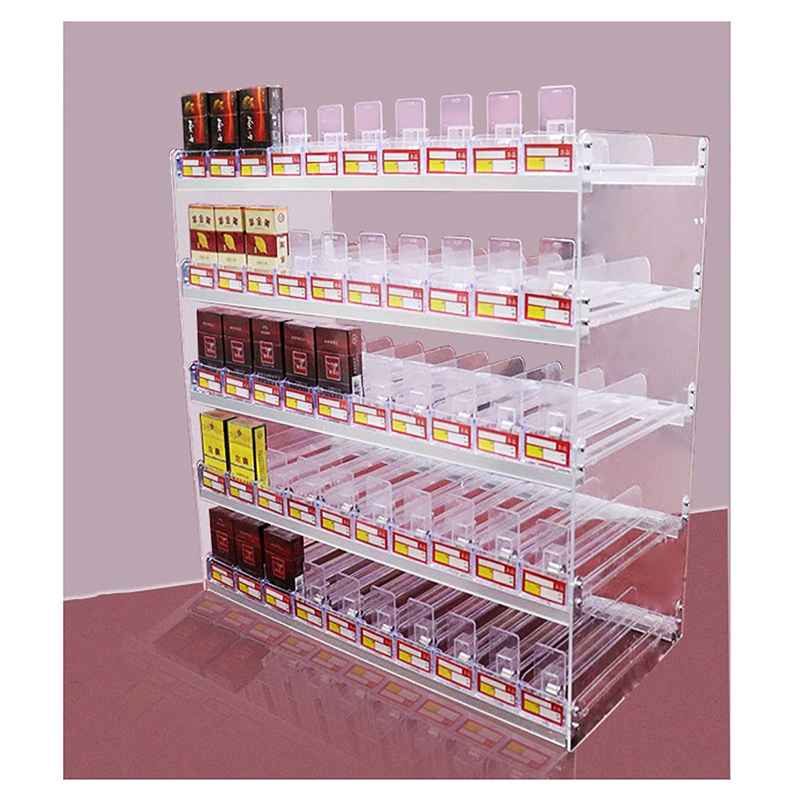 Expositor de cigarrillos multicapa con almacenamiento organizado para tiendas de conveniencia
