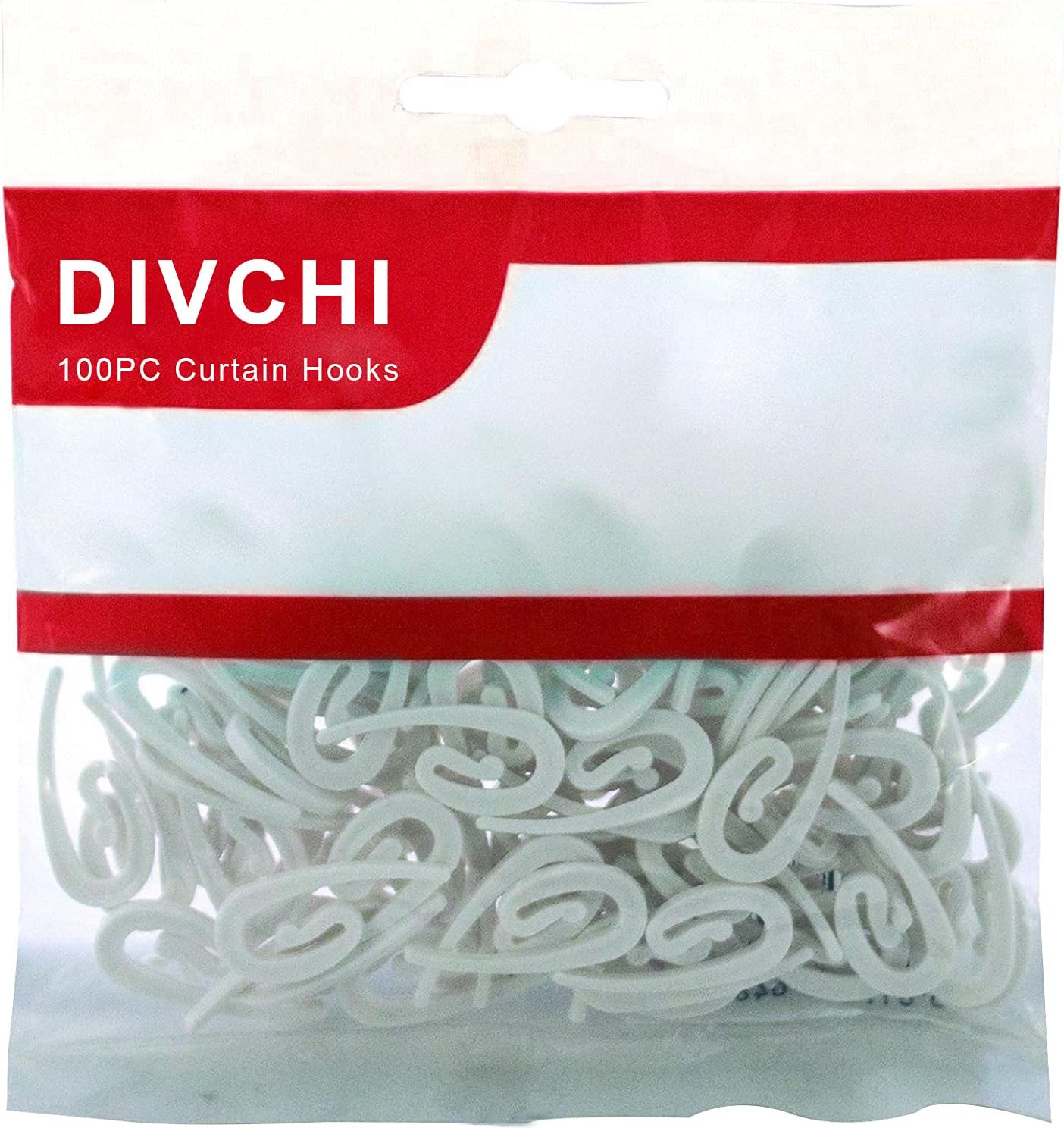 DIVCHI 100 Piece White Plastic Curtain Hooks for Window Curtain, Door Curtain and Shower Curtain