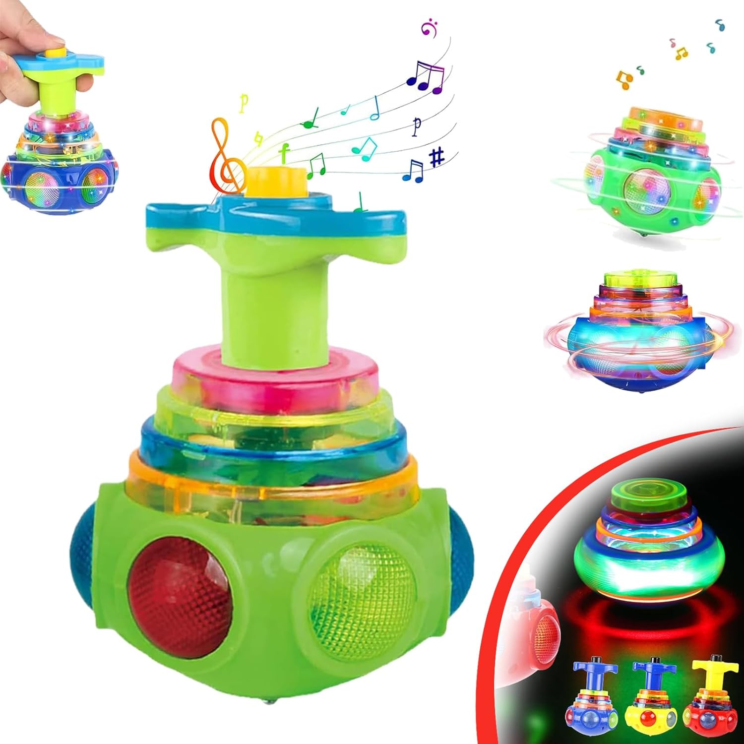 Music Flashing Spinners Toy with Launcher,LED Light Up