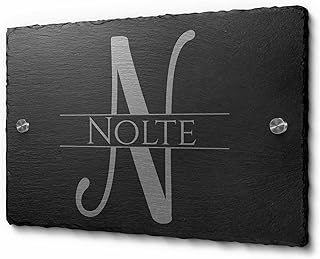 Schiefer Namensschild mit Gravur - Schiefertafel graviert als Türschild - Monogramm Schild Namen - Haustürschild Hausschilder Familie - Willkommensschild Familienschild personalisiert