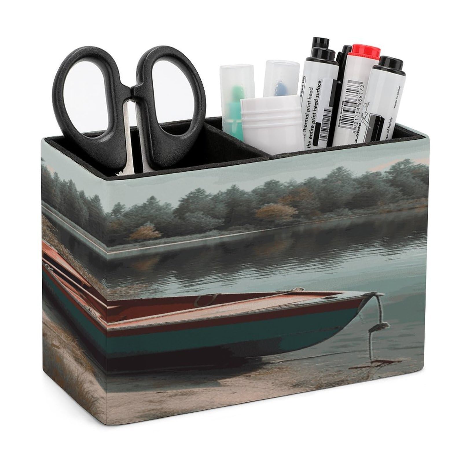 Pinceaux de maquillage et crayons rangés dans ce pot porte-stylos en cuir style marine