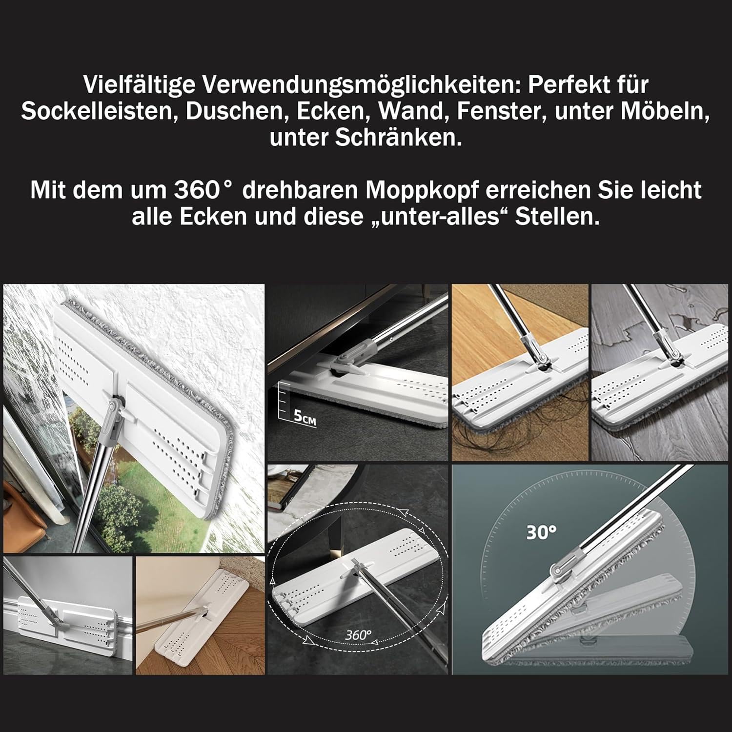 JOYMOOP Wischmopp und Eimer mit Auswringer-Set, Flacher Bodenwischer, 3 waschbare Mikrofaser-Pads, Nass- und Trockengebrauch