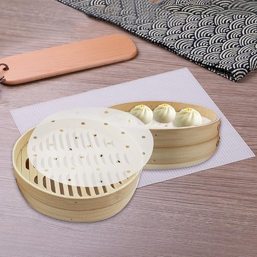 Miniatura 3 de 100 forros de papel de bambú redondos perforados, diámetro de 7 pulgadas y 9 pulgadas, adecuado para freidora de aire, cocina, cesta de vapor,