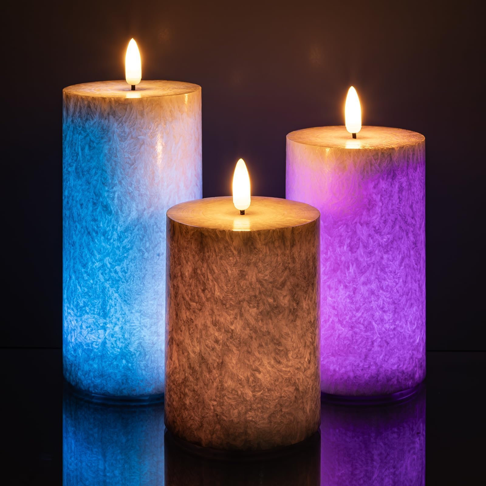 ANGELLOONG Candele che cambiano colore con telecomando e timer | Candela senza fiamma in vetro RGB per decorazione della stanza, set di 3 candele a batteria per decorazione domestica interna