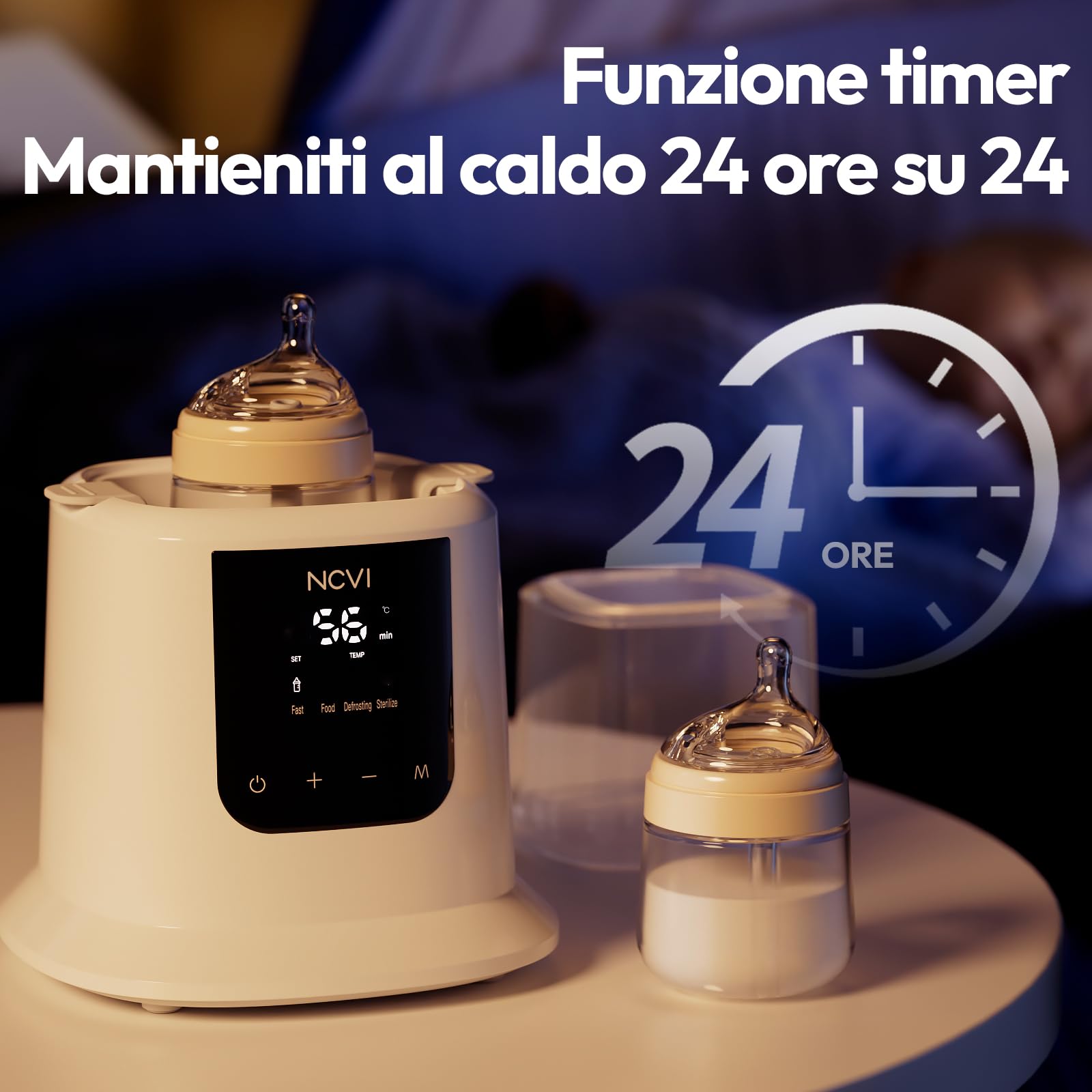 Scaldabiberon NCVI, Scaldalatte rapido, Scongelamento, Scaldavivande, Sterilizzatore, Controllo della temperatura, Spegnimento automatico, Senza BPA, Latte materno e alimenti