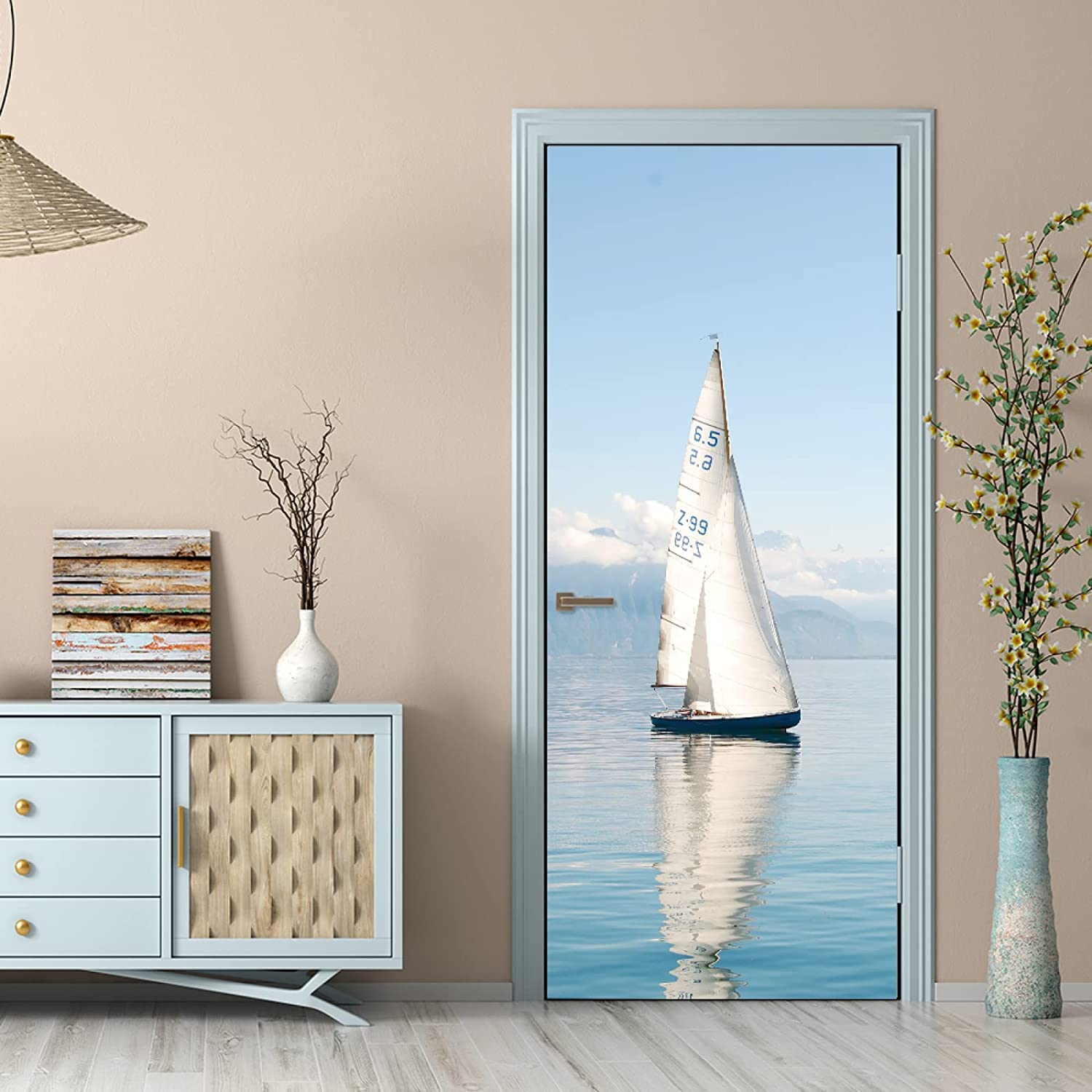 Sticker Porte 3D Trompe L'Œil Paysage Marin Récif Bleu - 77x200 Cm - Imperméable Auto-Adhésif - Décoration Chambre Salle De Bain