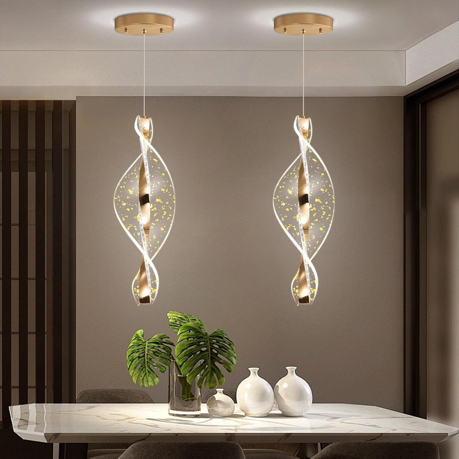 1 Lights Glam Chandelier Modern Pendant Lighting LED Dimmable Acrylic Chandelier for Kitchen Island Dining Room Bedroom Living Room Gold