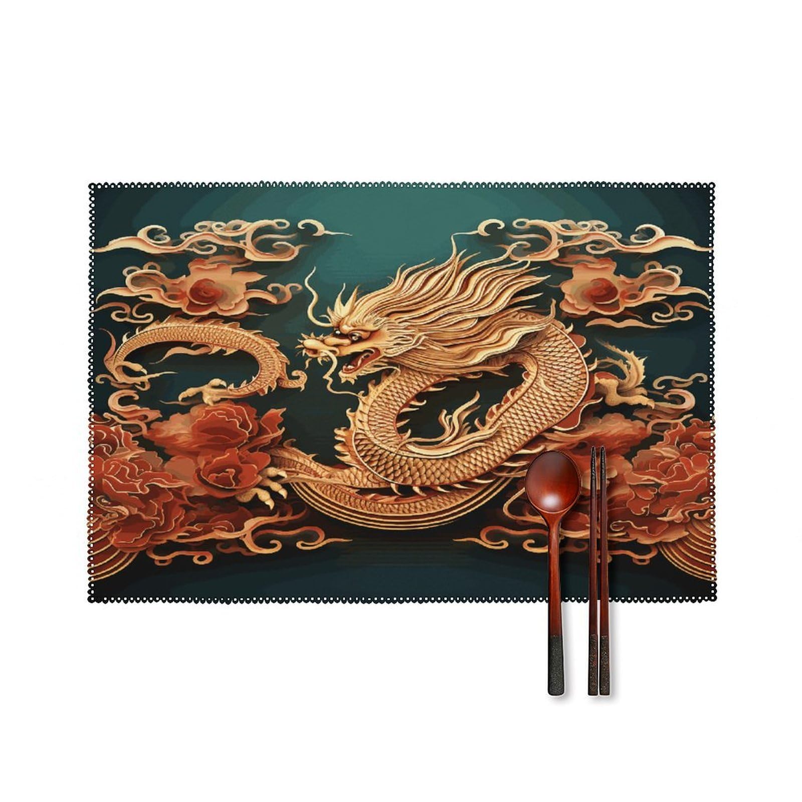 Fodpand Style Dragon Chinese Background Placemats Set Of 4 Place Mats Table Mats