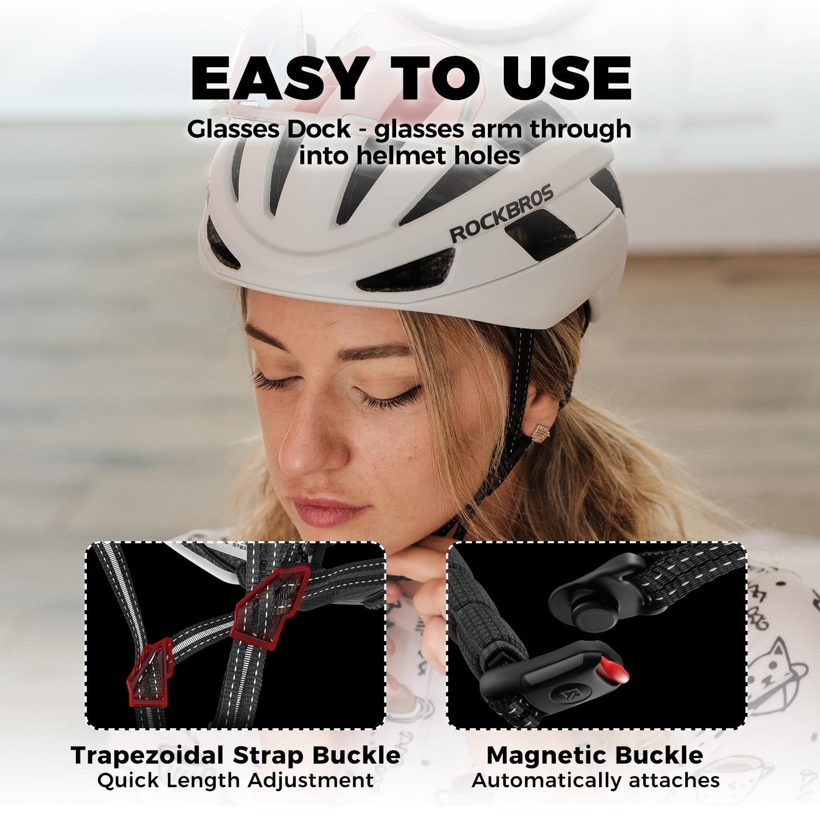 ROCKBROS Casco Bici, Casco Bicicletta, Casco da Ciclismo Ammortizzato, Casco Aerodinamico, Casco per Uomo Donna, Adatto per MTB, Bici da Corsa, M(54-58cm) / L(58-62cm)
