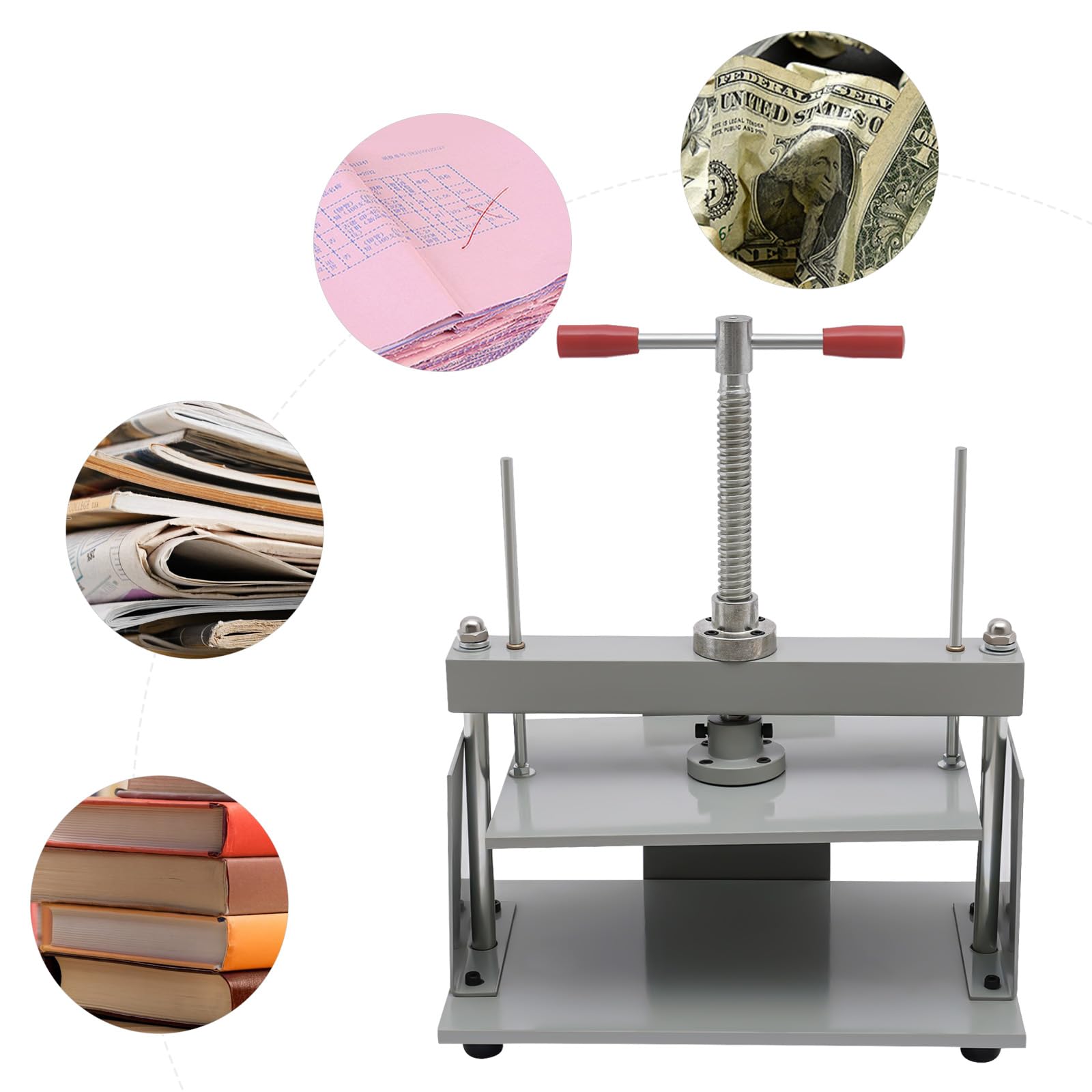 Macchina per appiattire banconote in acciaio A4 | Spessore piastra 8 mm | Grigio argento | Pressione 1500 kg | Strumento da ufficio per ordinare i dati - Macchina per pressatura manuale della carta
