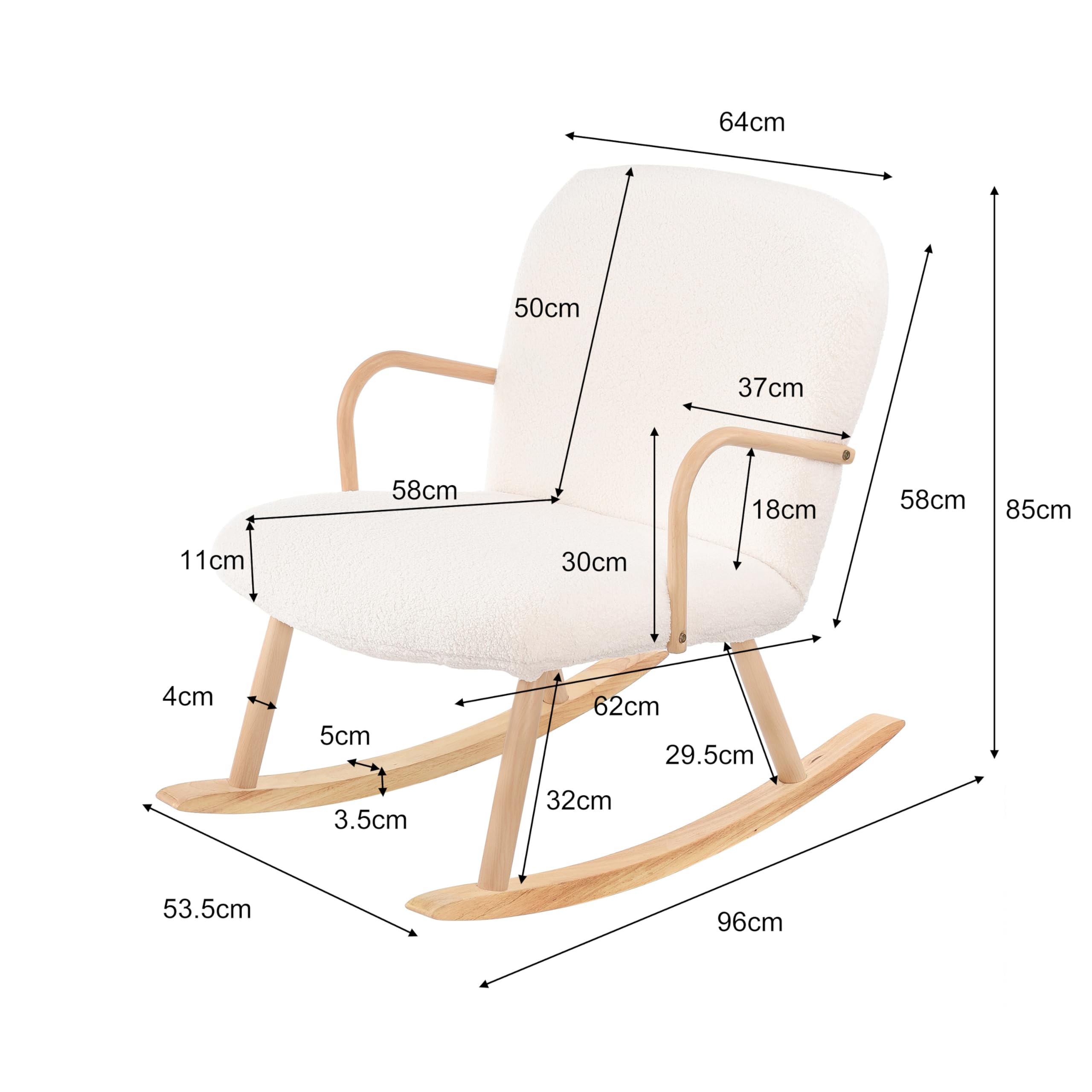 FEEOHOME Fauteuil Chambre Bébé, Chaise à Bascule avec Accoudoirs et Pieds en Bois, Velours Teddy Beige