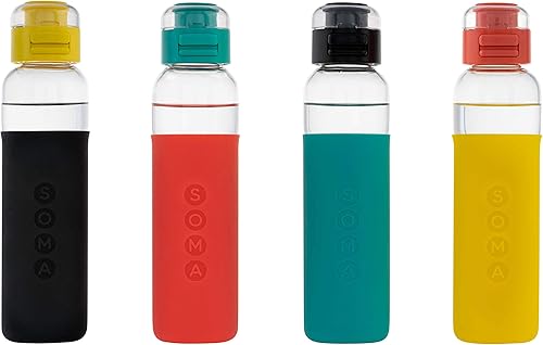 Miniatura 6 de SOMA - Botella de agua de vidrio con funda de silicona, tapa deportiva, 17 onzas, coral