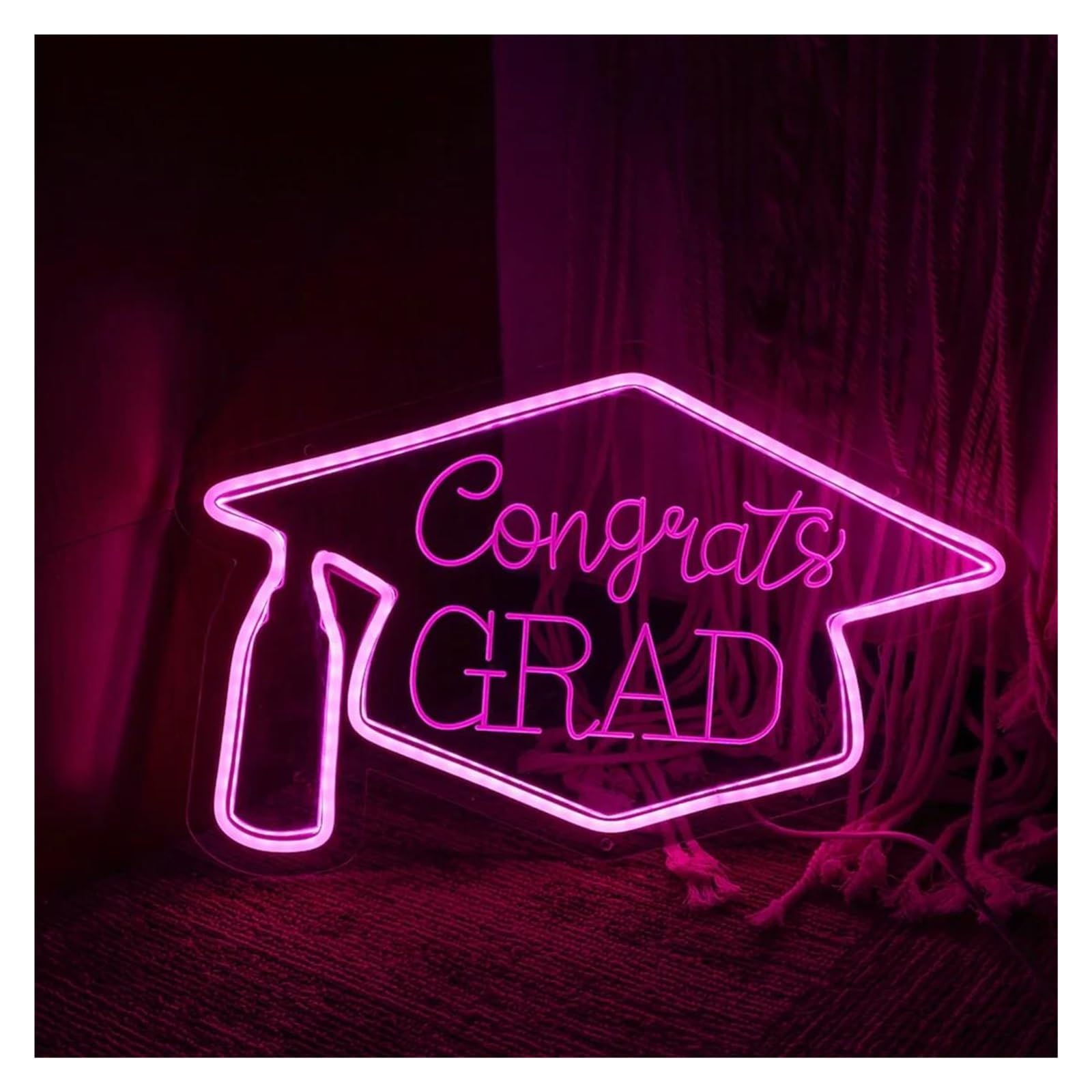 LEMST Signs Lamp Congrats Grad Neon Sign Light USB Powered 3D Engrave for Graduation Backdrop Art Wall Decor 38cmx22cm(B)