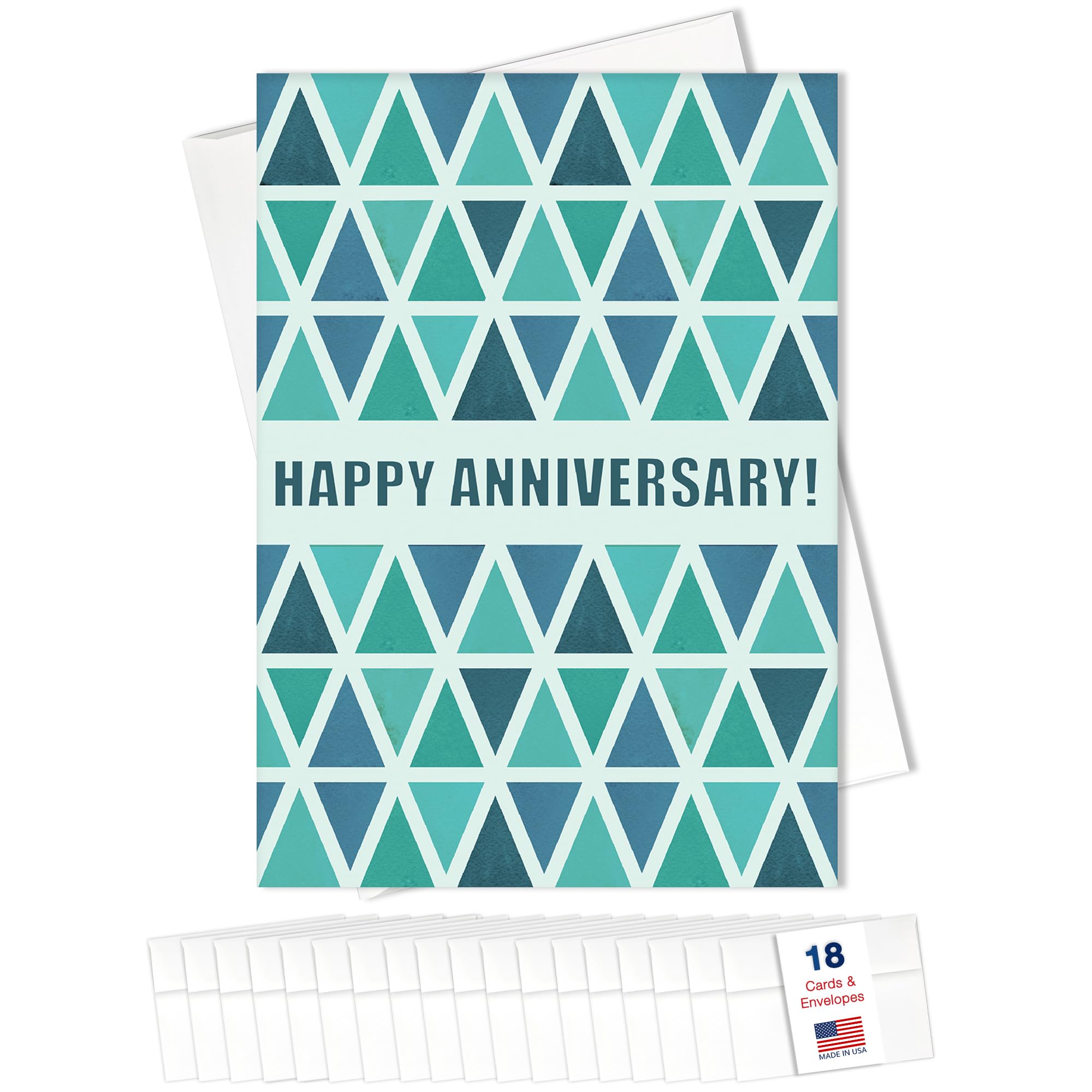 Work Anniversary Cards Bulk Greeting Set (Triangles) 18 Pack & White Envelopes - 5x7 Inch Work Anniversary Cards for Employees, Coworkers & Office (