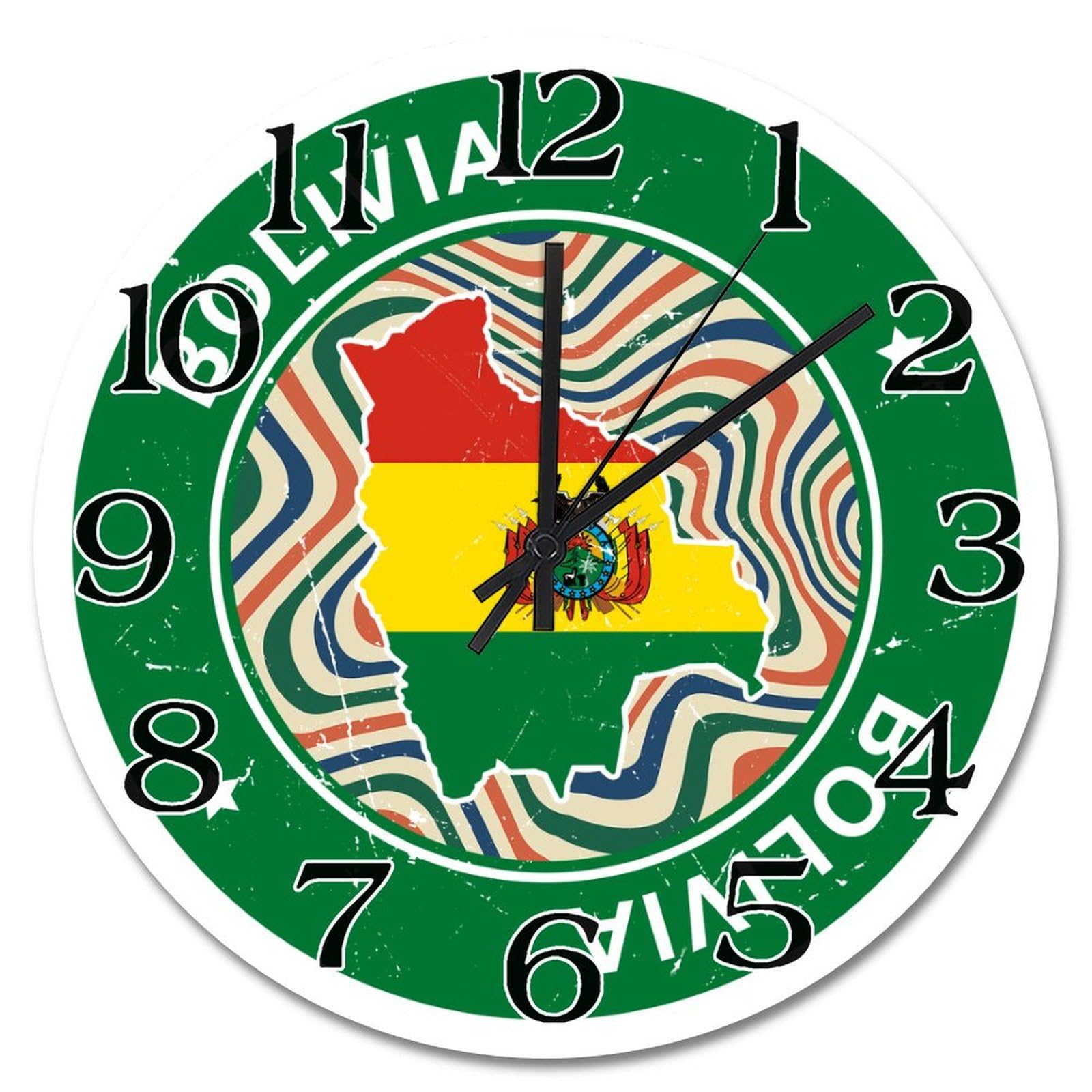 Horloge murale Bolivie ronde 38cm style rétro et vintage coloré