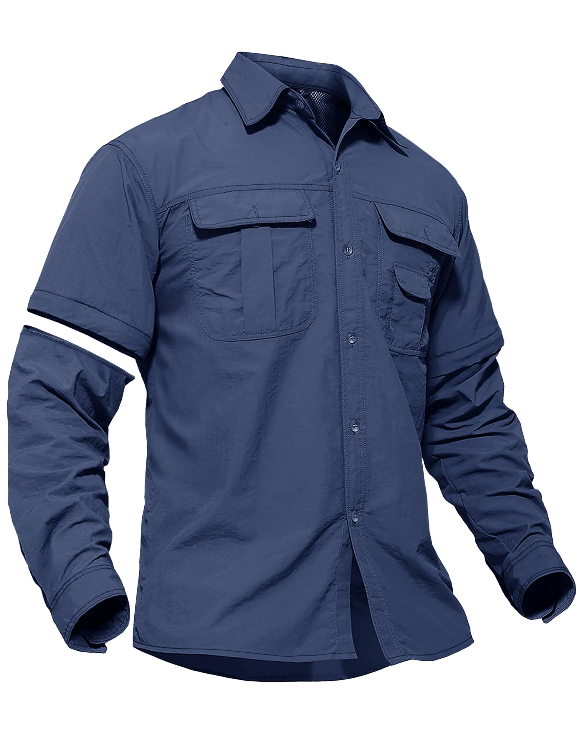 TACVASEN Men's Convertible Long Sleeve Fishing Shirts Quick Dry Button Up Tactical Shirts for Work Safari Hiking