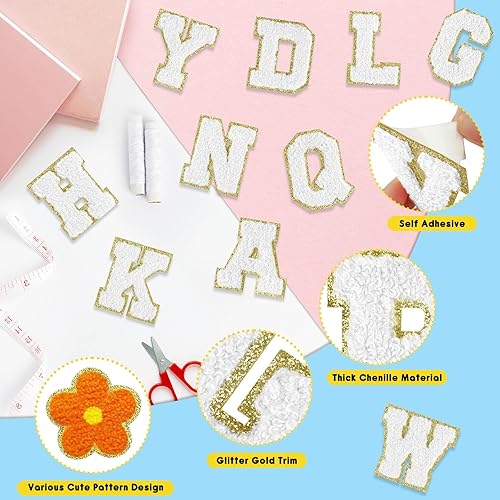 Miniatura 3 de MEEZY 34 parches de letras de felpilla autoadhesivas para planchar con letras A-Z con brillantina con bonito parche para coser para planchar y
