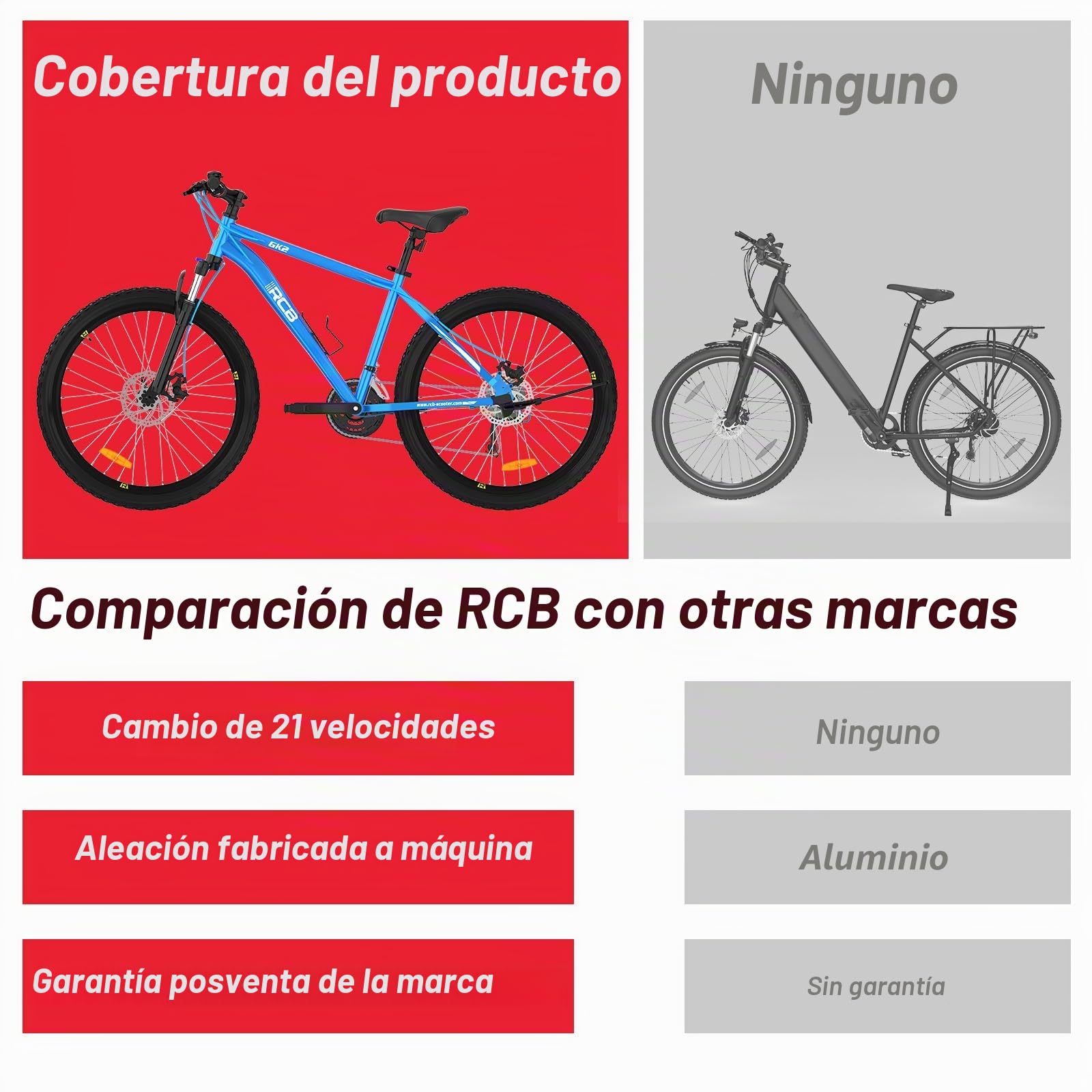 RCB GK2 Bicicleta de Montaña 26 Pulgadas - 21 Velocidades, Frenos de Disco, Suspensión - MTB Versátil para Hombre, Mujer, Chico y Chica - Fácil Montaje