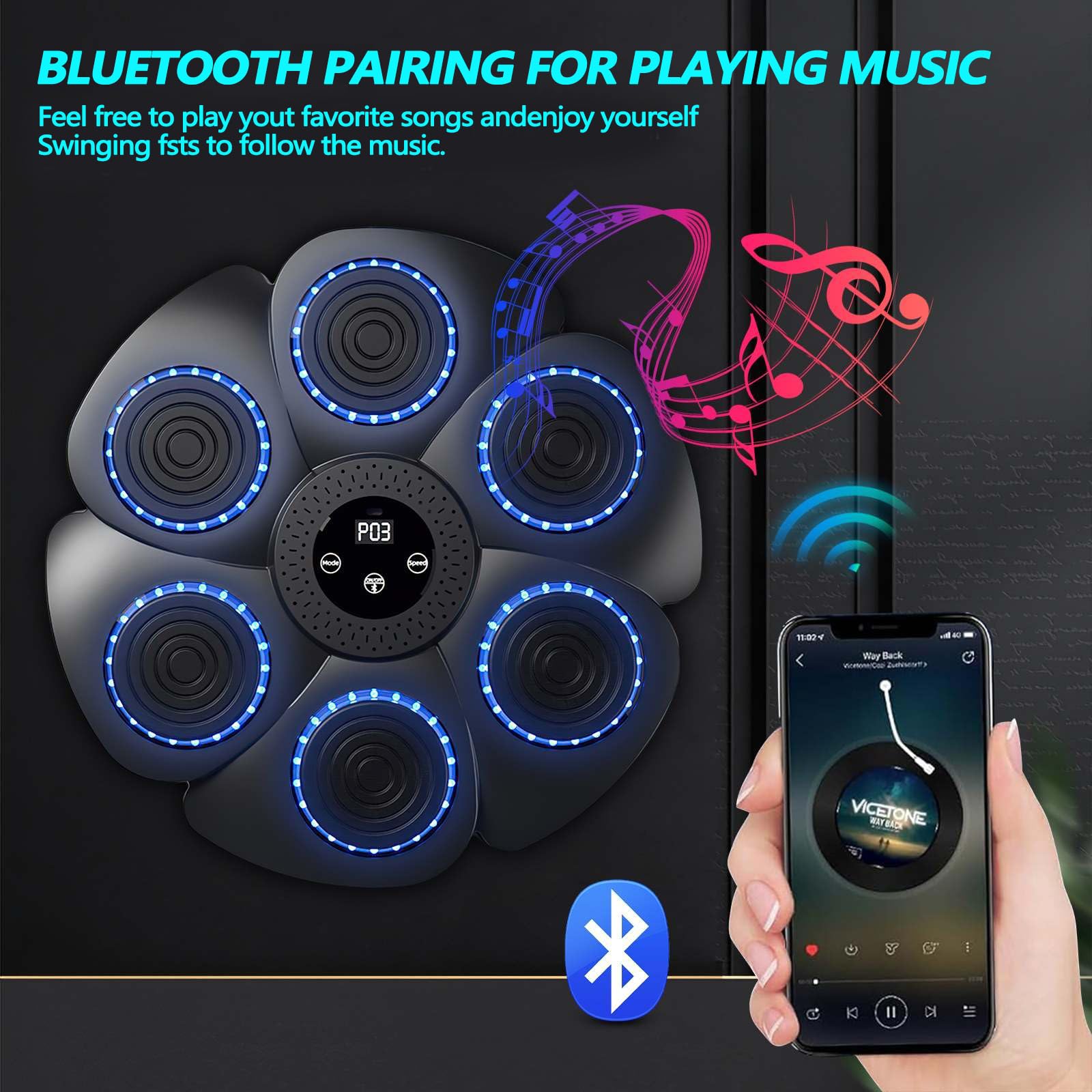 PZCC Machine à Boxe Musicale, 2024 Nouvelle Machine de Boxe Murale Intelligente -Bluetooth avec Gants de Boxe Adultes Enfants, 9 Le Mode de Vitesse et de décompte