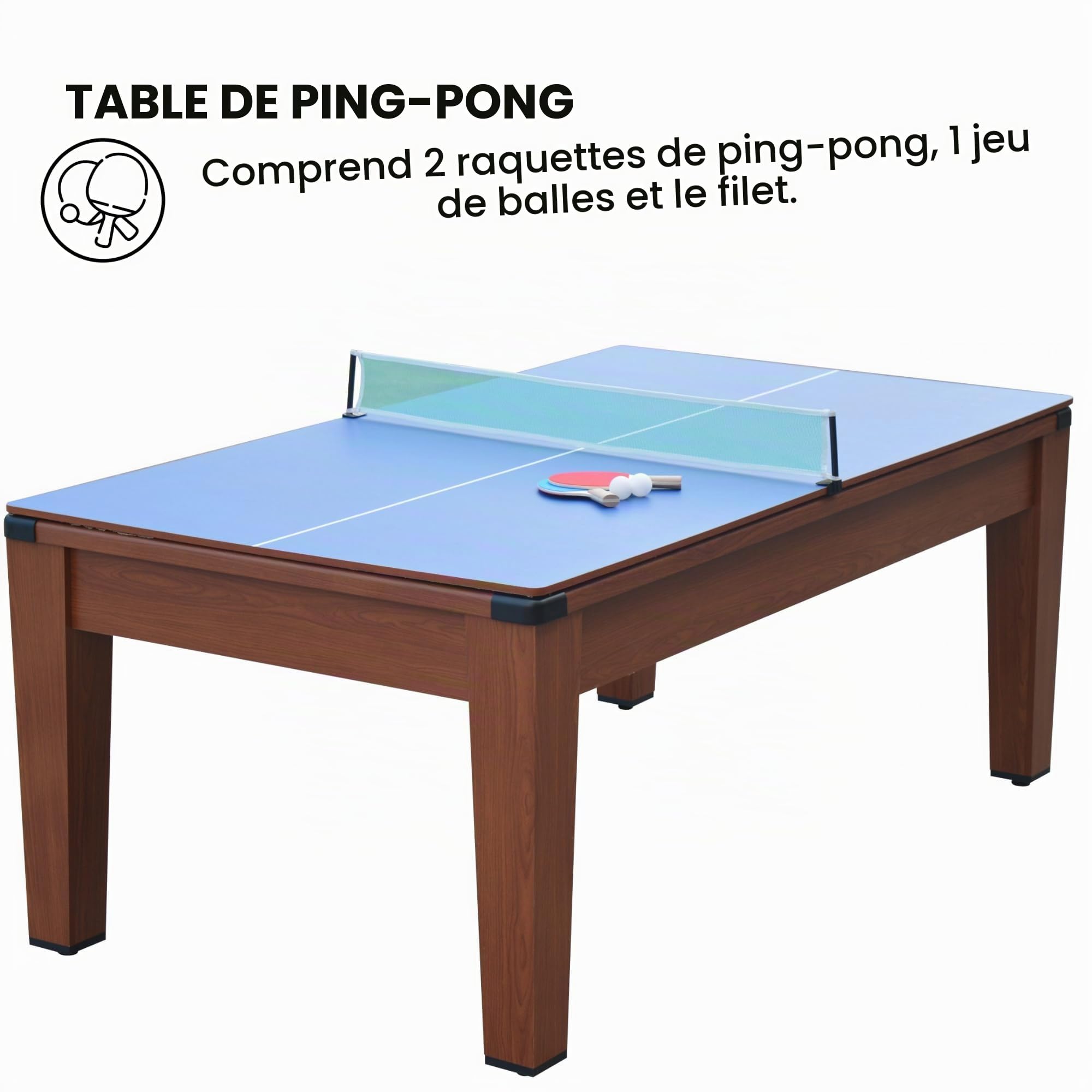 Table Multi Jeux 5 en 1-195x109x79 cm - Ping-Pong, Billard, Airhockey, Poker - Table à Manger