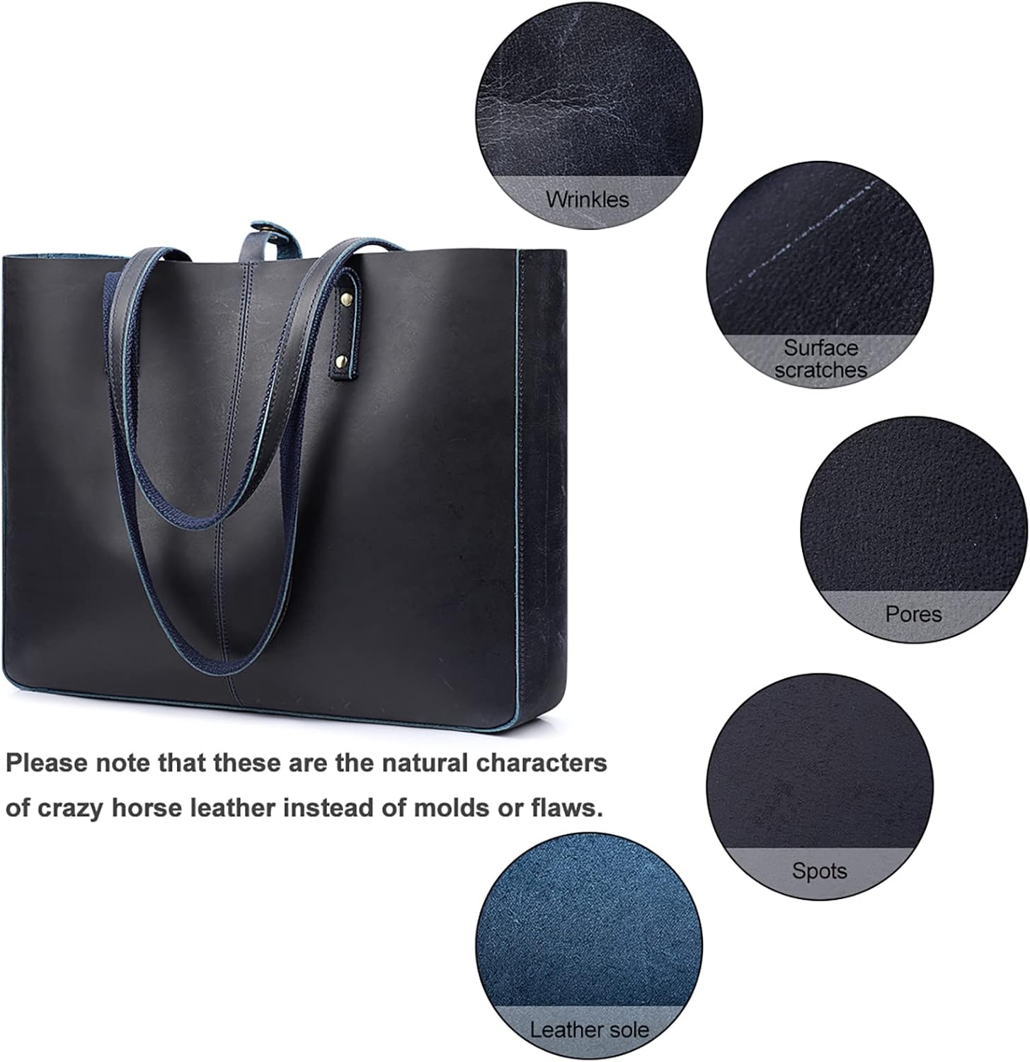 S-ZONE Genuine Leather Shoulder Tote Bag for Women Large Handbag Work Purse | Genuine Leather, Shoulder, Large, Work - Image 7