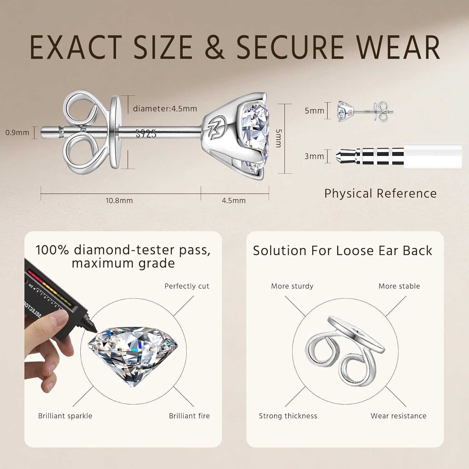 Moissanite Earrings, 925 Sterling Silver Stud Earring for Women Men, 1-4 CT D Color VVS1 Lab Created Moissanite Studs, Hypoallergenic Rhodium Plated Jewelry Gifts - Image 5