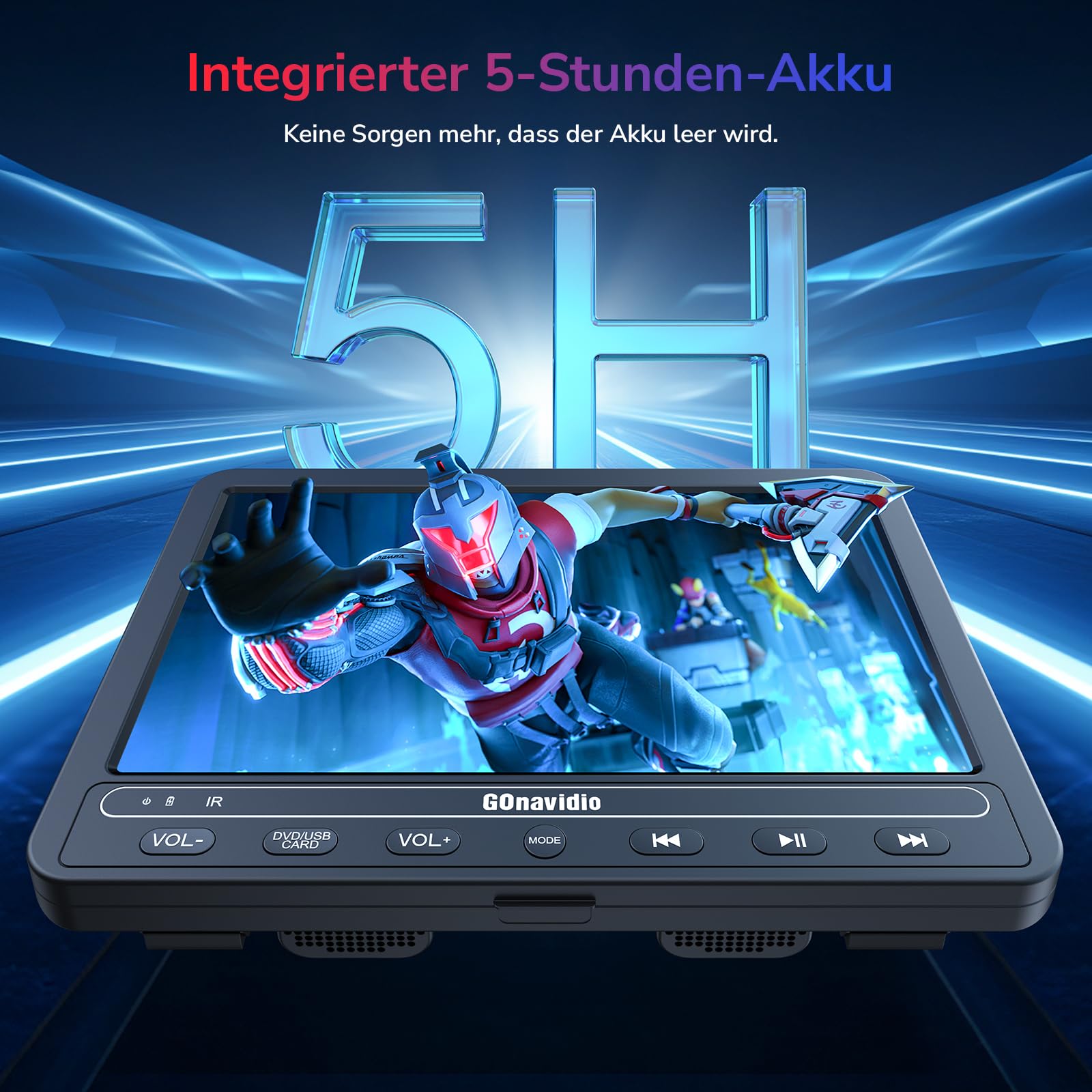 GOnavidio DVD Player Auto 2 Bildschirme 10,5" Mit 5 Stunden Akku 2 Kopfhörern Tragbarer Auto DVD Player Fernseher für Kinder TV, Unterstützt USB/SD, Regionsfrei (1 Player + 1 Monitor)