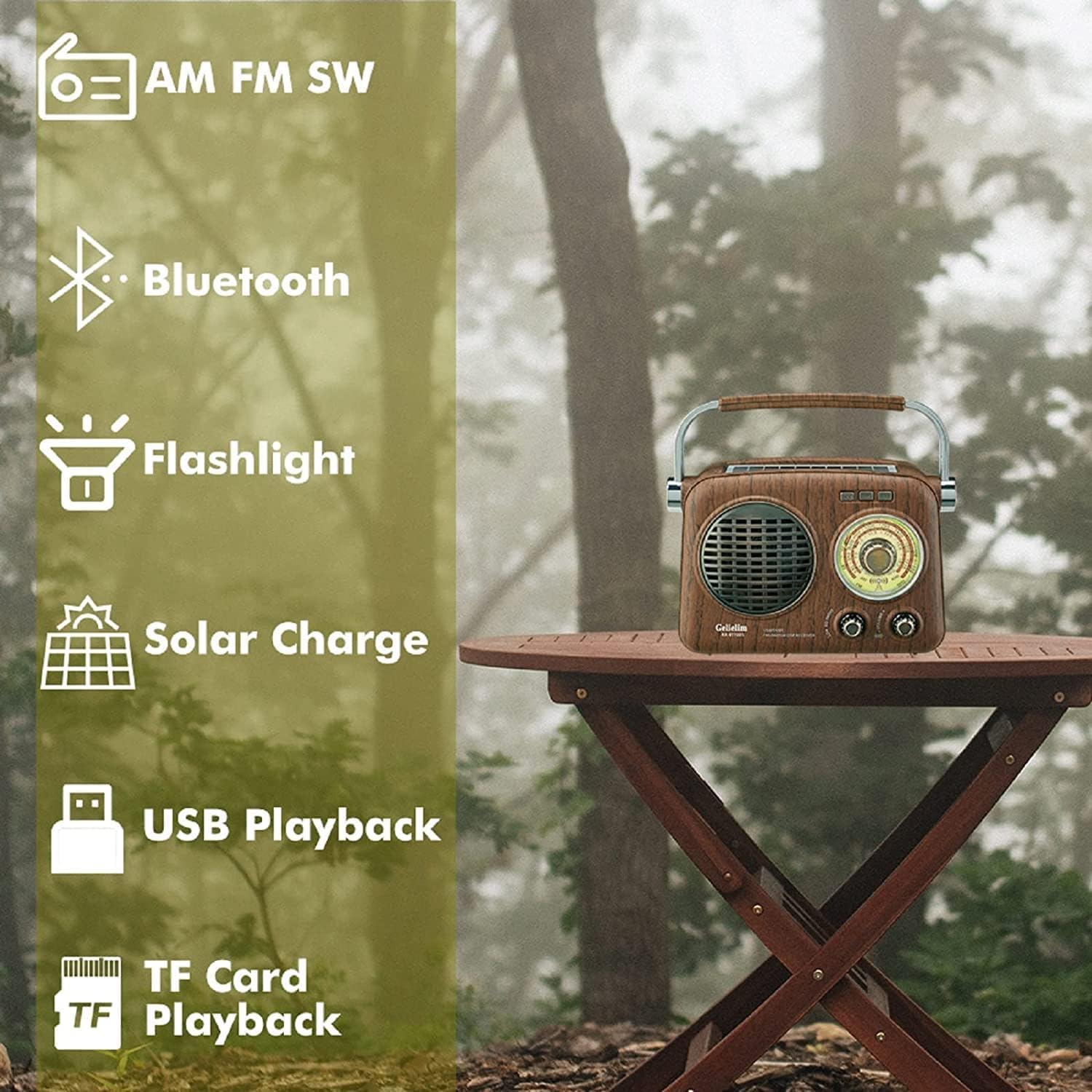 G Keni Tragbares Radio Retro, AM FM Shortable Radios mit bestem Empfang, kleines Vintage-Radios mit Bluetooth-Lautsprecher, wiederaufladbar/Solar/Batterie