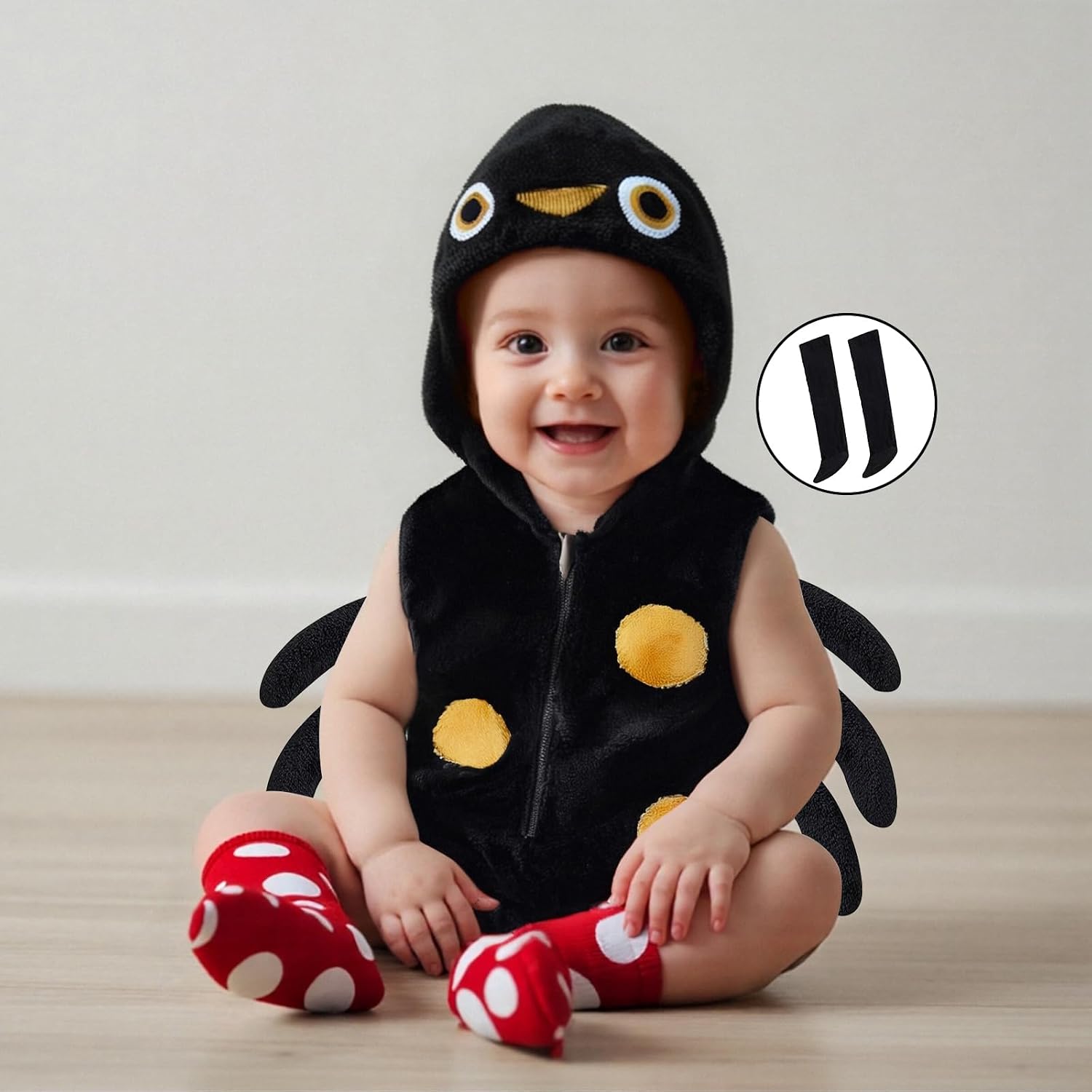 Madjtlqy Baby Halloween Costumes Infant Girl Boy Outfit Hooded Sleeveless Romper Jumpsuits with Stockings