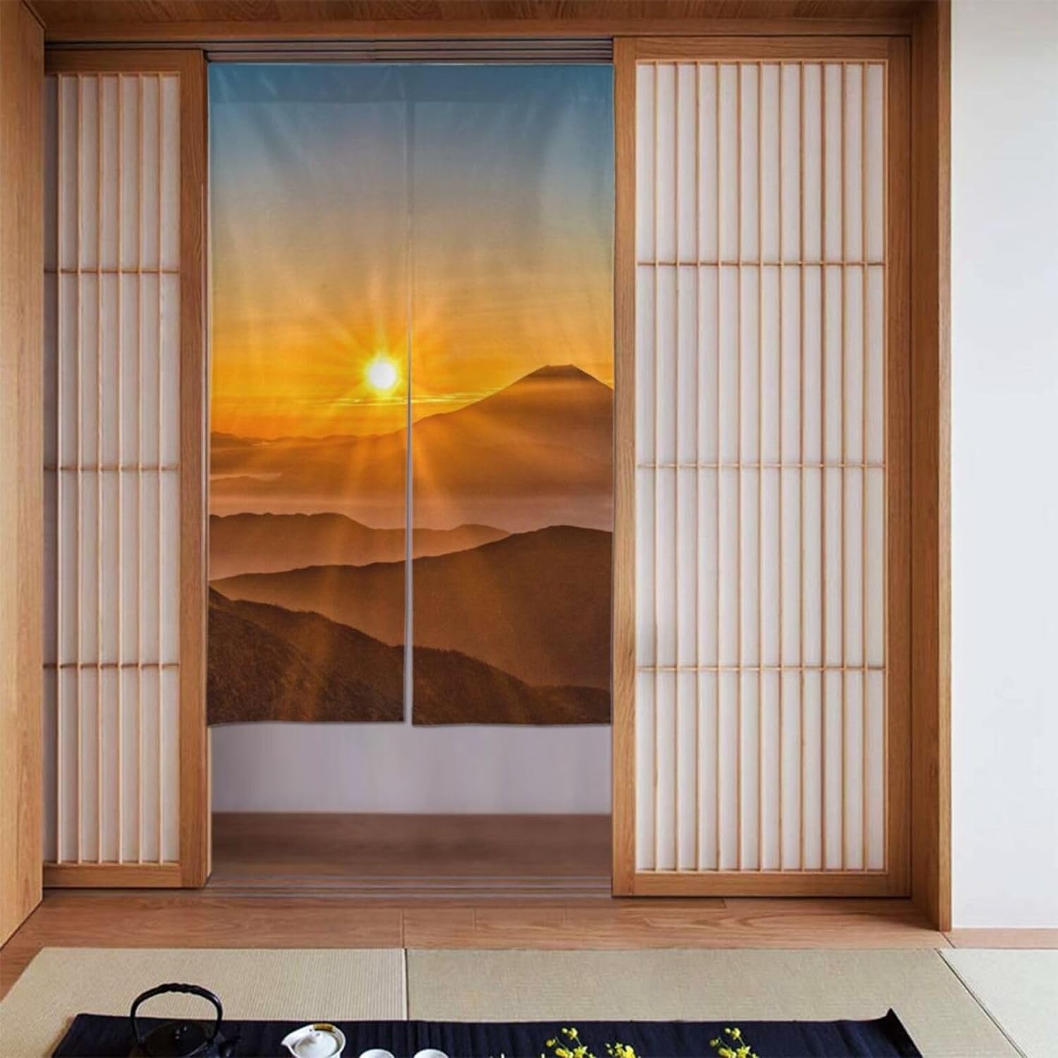 Amazon.co.jp: のれん 朝日 富士山 風景 洗える アニメ 暖簾 和風