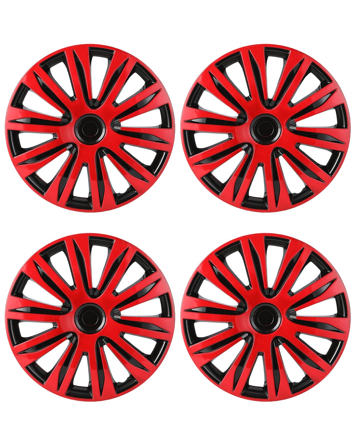 ABX Hubcap Wheel Covers Hub Caps 16 Inch Set of 4 Black &amp; Red Universal Wheel Rim Cover R16 Stylish Car Decor Wheel Covers
