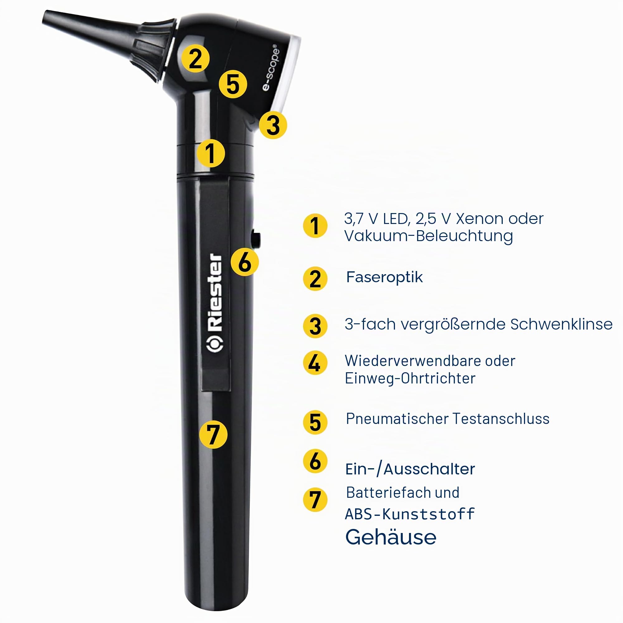RIESTER - E-Scope Xenon-Otoskop 2,5V, mit direkter Xenon-Beleuchtung, im Beutel, schwarz, 31550