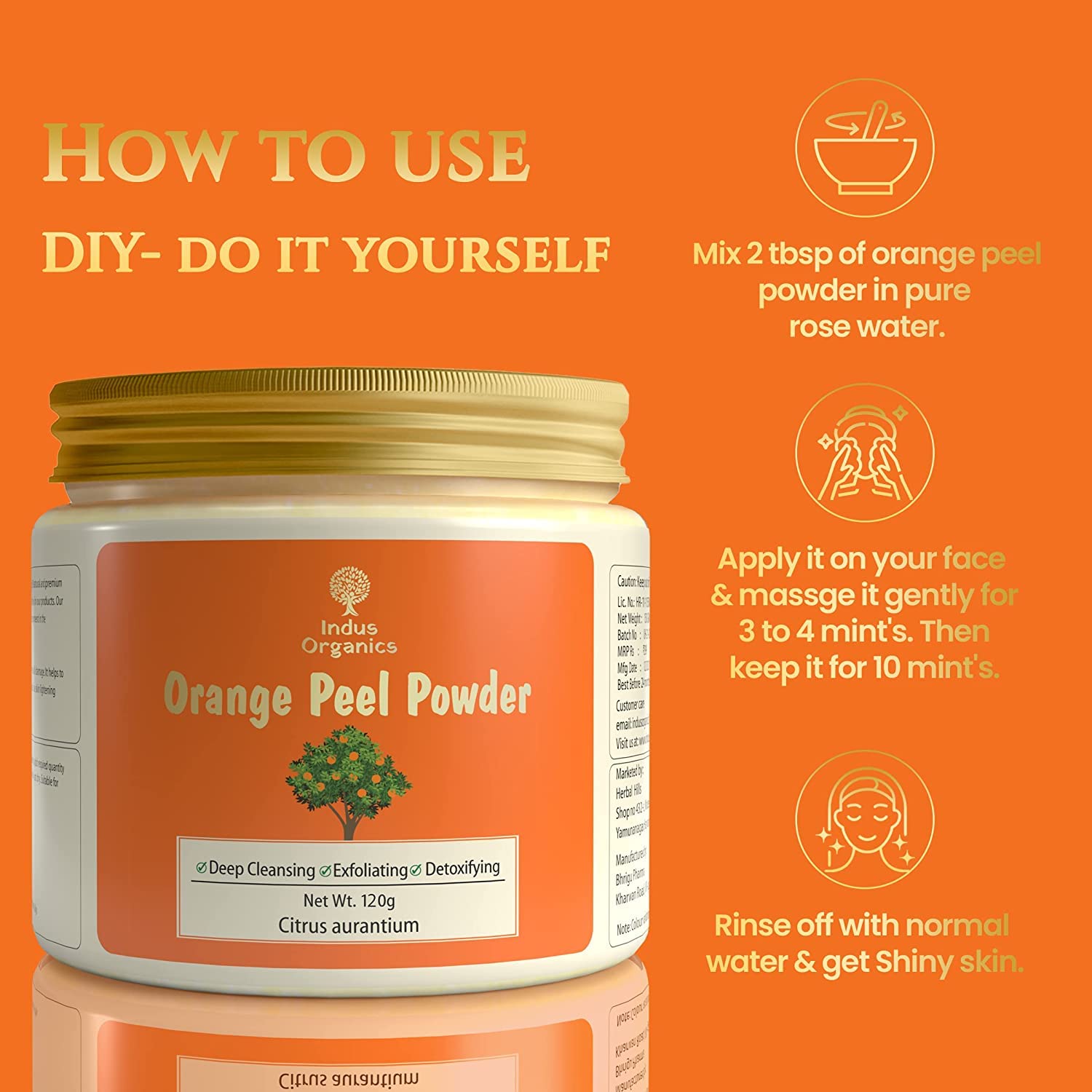 Indus Organics Orange Peel Powder face pack | Citrus aurantium - For Tan Removal, Oil Control, Glowing Skin, Scars, Boosten Collagen, Natural Skin cleanse and Natural Face pack with Vitamin C - 240gm 4