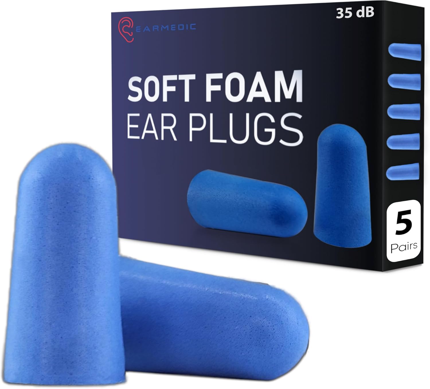 Ear Plugs for Sleep (5 Pairs, 35 dB SNR) Soft Foam Earplugs, Disposable Noise Cancelling Earplugs, Anti Snoring Ear Buds for Light Sleepers by Earmedic
