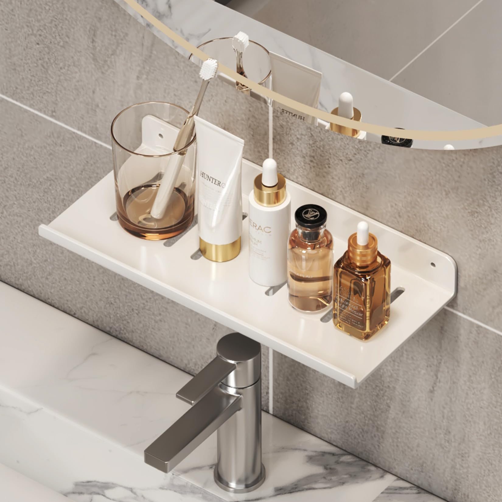 Loputon Estantería para ducha sin agujeros, organizador de baño, 2 unidades, sin agujeros, para dormitorio, baño, cocina, salón (blanco)