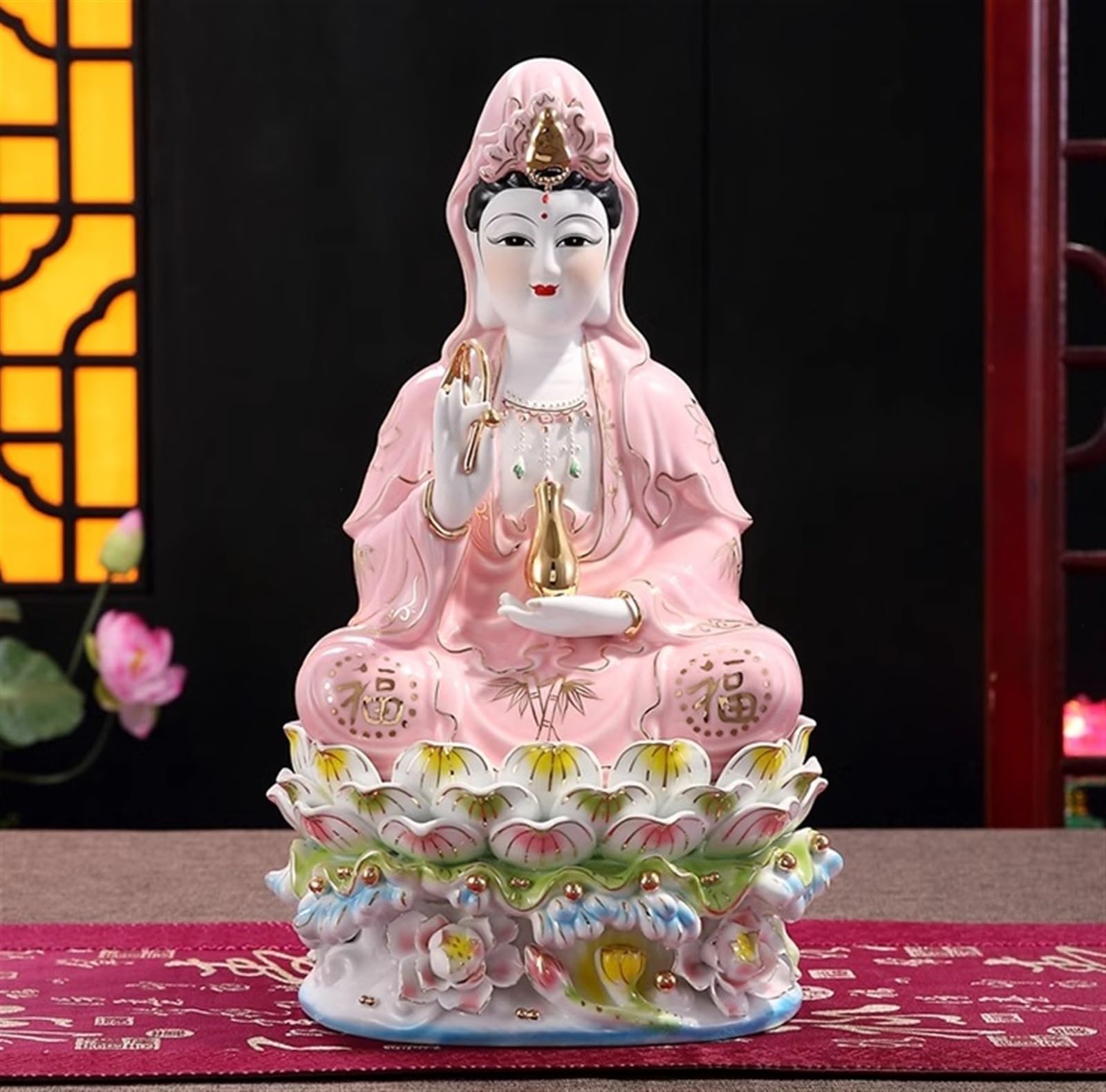 Budas Decorativos Buddha Estatua De Buda De Cerámica, Estatuas De Bodhisattva De Loto Sentado, Escultura De Estatuilla para Decoración De Oficina En Casa Escultura Adorno Artesanal(17in)
