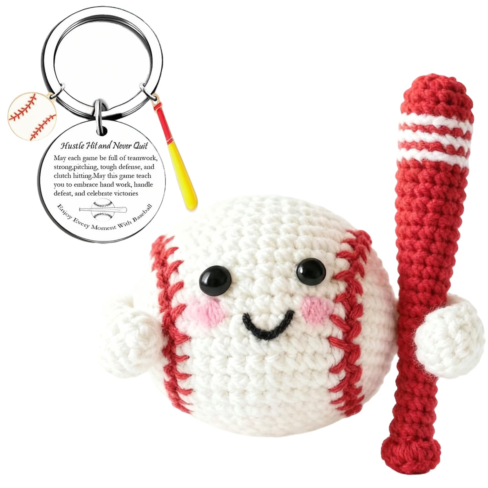 Vspek Handmade Crochet Baseball Doll, Positive Baseball Keychain, Positive Gift, Graduation Birthday Gifts for Boyfriend Teammate Sports Lover, Encouragement Present, Home Office Decor — image 1