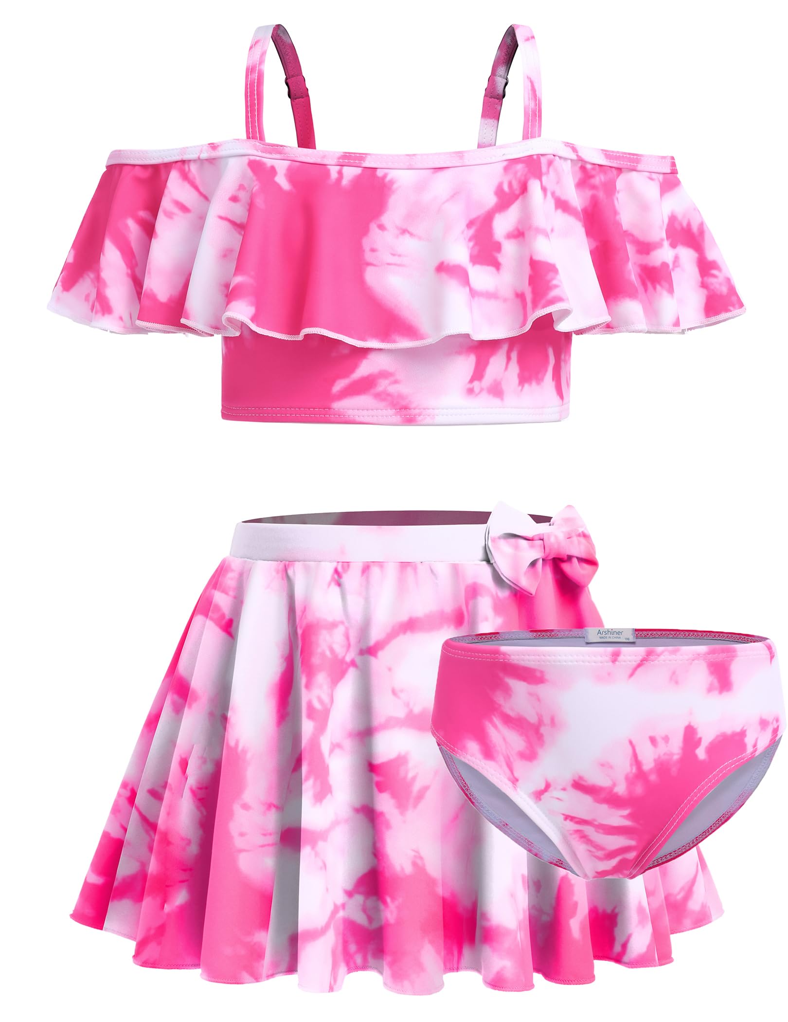 Arshiner Traje de baño de 3 Piezas para niña, Bikini, Traje de baño para Playa, Surf, Floral, Tankini, Traje de baño de 5 a 13 años