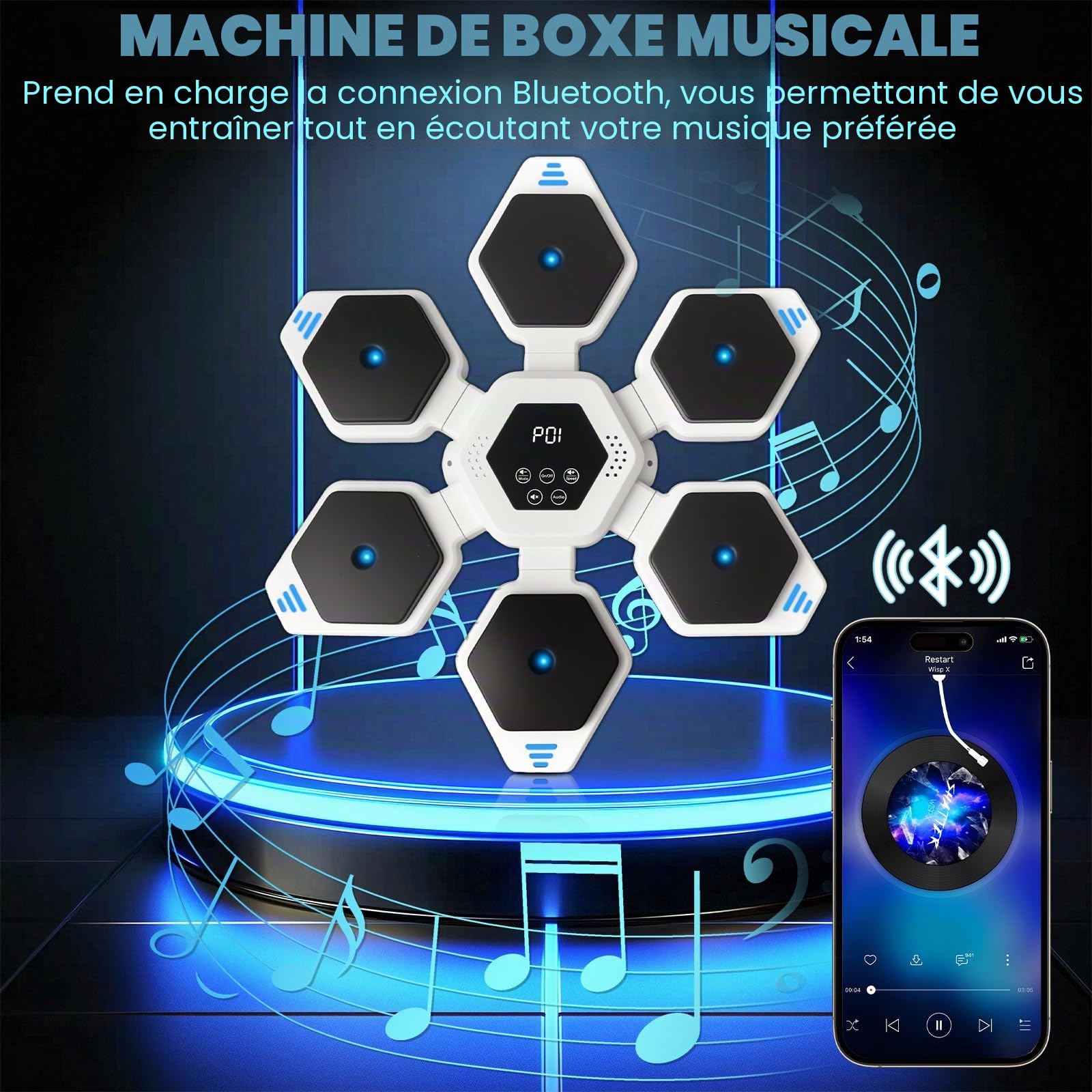 Music Boxing Machine,Machine de Boxe Musicale avec Bluetooth Intelligente et Lumières LED,Boxe Mural Musique pour Adulte, Enfant