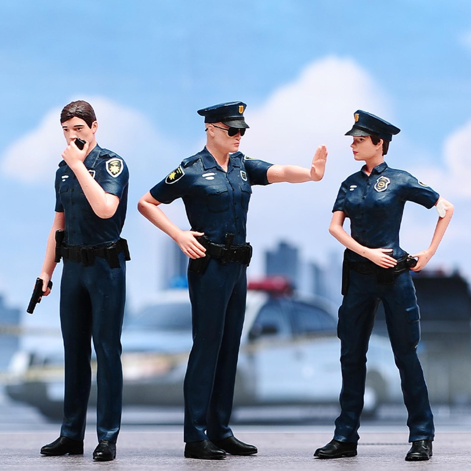 3X Figurini della Polizia in 1/24, Modelli in Miniatura per Scena, Layout, Figurini da Collezione per Diorama, Mini Figurine in Resina per