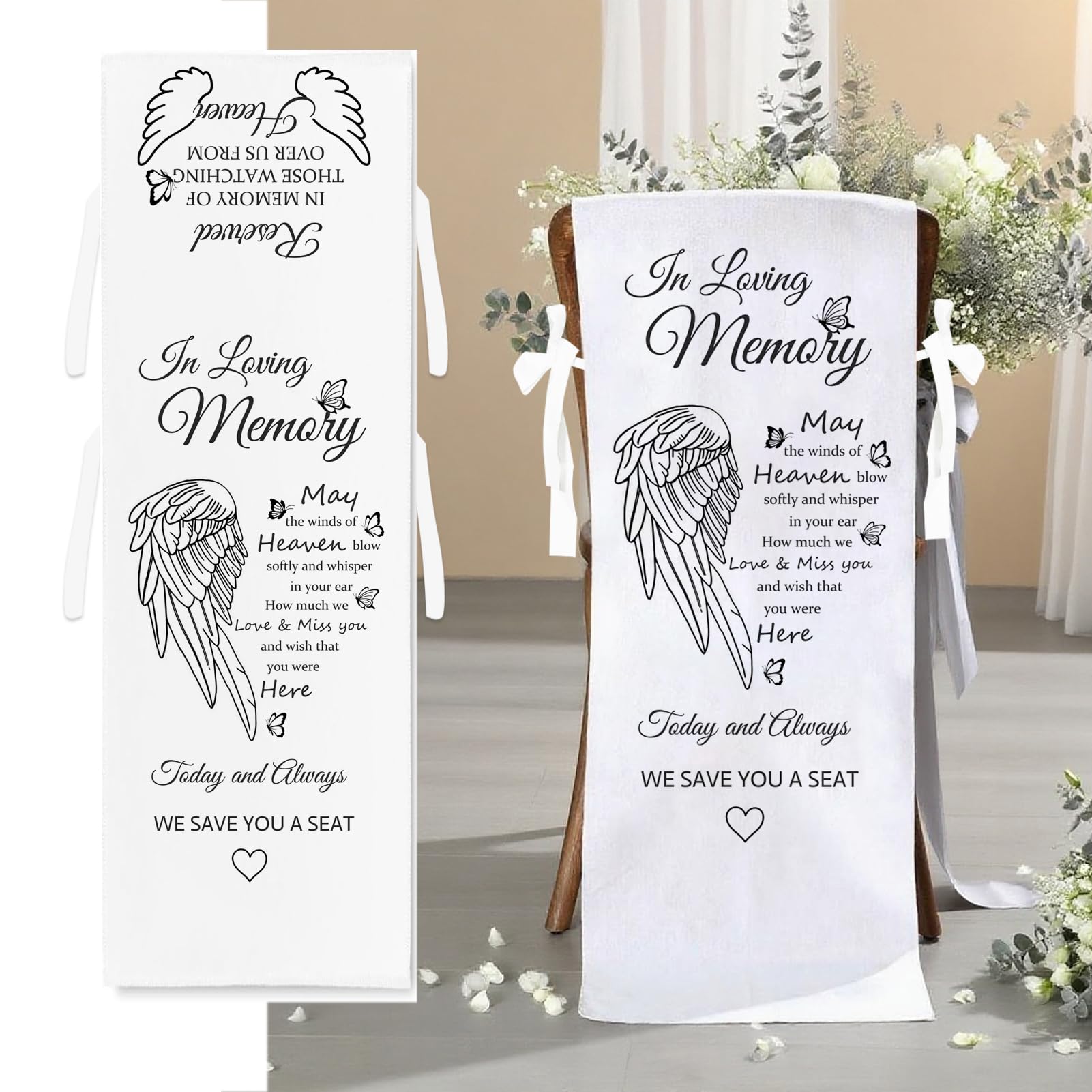 INDKOPVA in Loving Memory Wedding Signs for Chairs, Memory Reserved Seating Signs for Wedding, Save a Seat for Someone in Heaven (Wing)