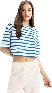 تيشرت منسوج بأكمام قصيرة للنساء ومقاس مناسب من ديفاكتو، A9046AX