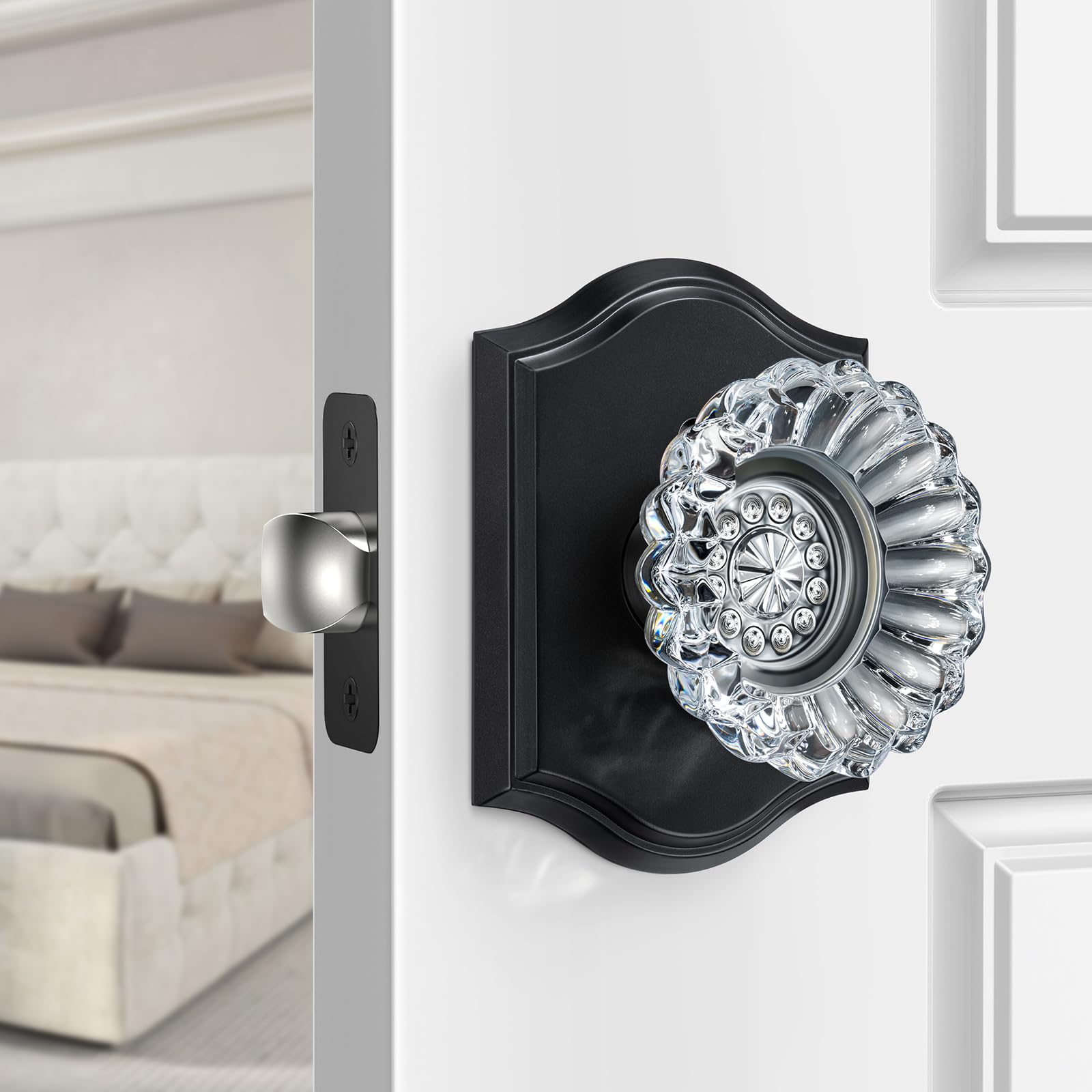Matte Black Crystal Glass Door Knobs with Lock -8