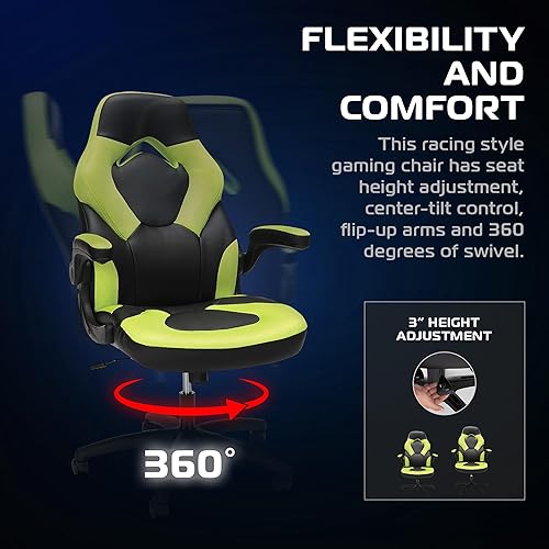 Miniatura 4 de RESPAWN 3085 Silla ergonómica para juegos para adultos, silla de oficina de respaldo alto con reposacabezas y brazos abatibles, asiento de cuero
