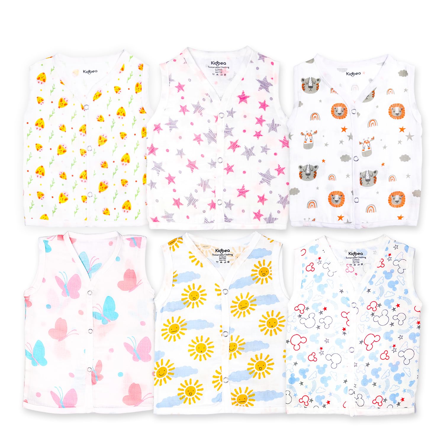 Kidbea® 100% Organic Soft Cotton Muslin Sleeveless Jhabla for Baby Boys | Regular Fit Vest for Infant Summerwear Set I GOTS Certified