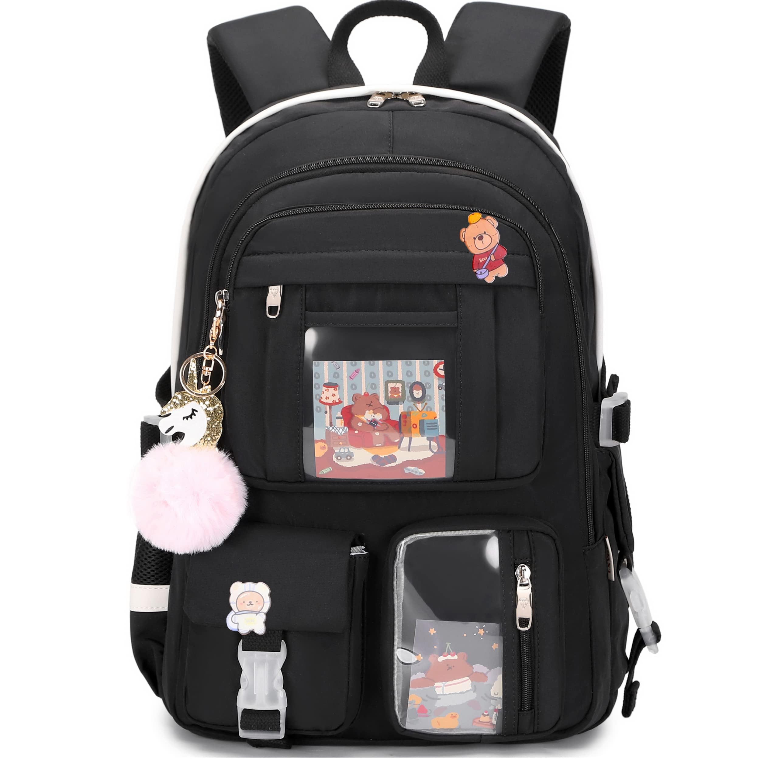 Kawaii Laptop 16 Inch Backpack with Random Kawaii Pin Accessories, Large Capacity Cute Accessories Backpack Multi Pocket Kawaii Bookbags Japanese School Bag For Teen Girls Students-image-21