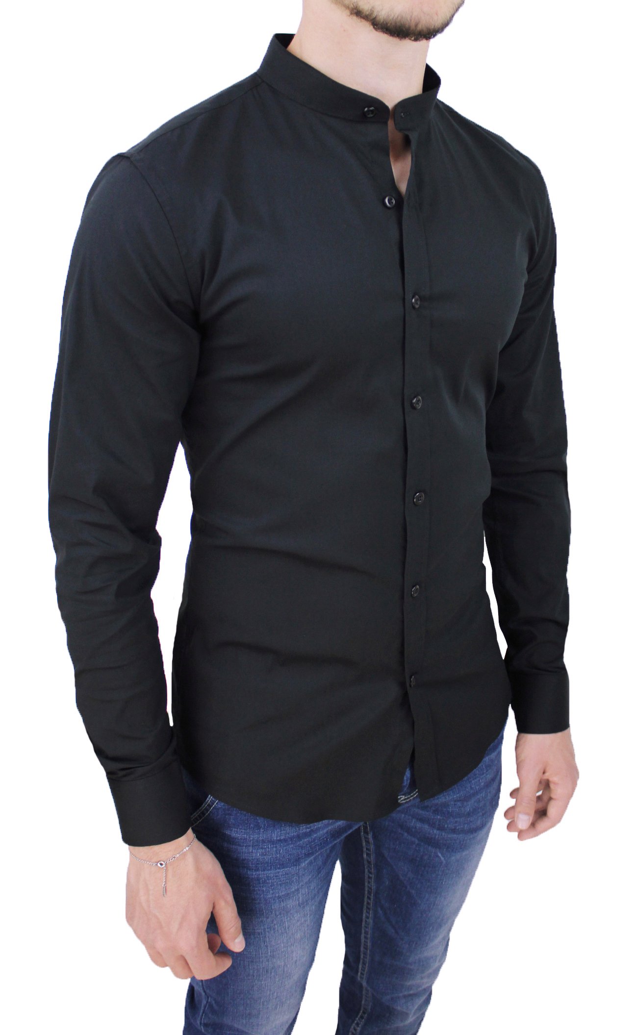 Camicia Uomo Cotone Slim Fit Casual Elegante con Colletto Coreana