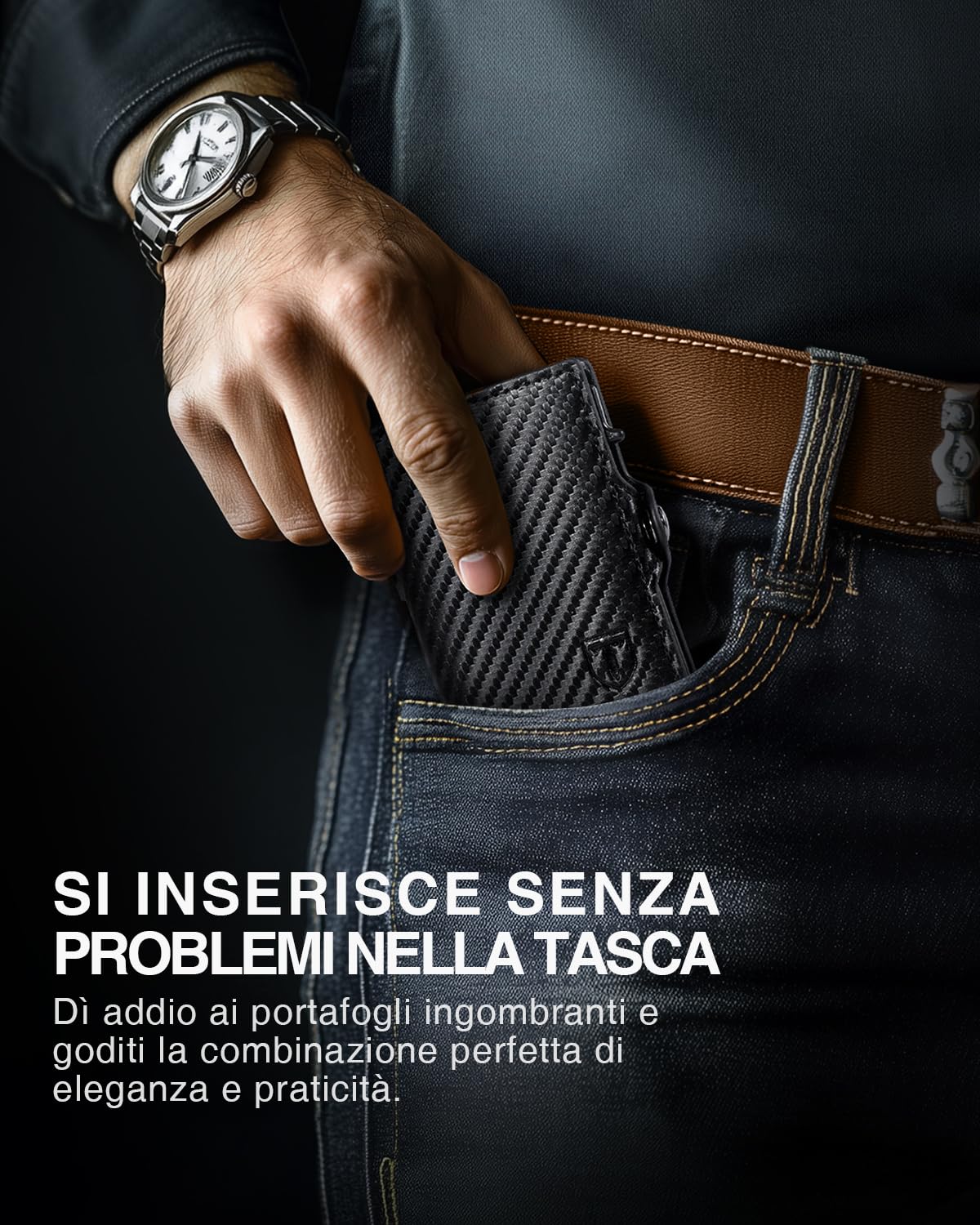 TENBST Portafoglio Uomo Slim Piccolo, Porta Carte Di Credito con Rfid Protection, Portacarte Uomo Portatessere in Fibra di Carbonio, Portamonete Portafogli Mini con ZIP, Idea Regalo, Scatola Nero