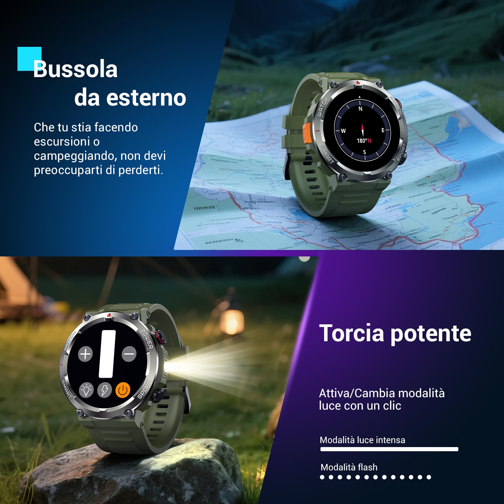 Blackview Smartwatch Uomo, Orologio Intelligente Fitness con Chiamate Bluetooth,1.45" Militari Smart Watch Tracker 100+ Modalità Sportive per Cardiofrequenzimetro,SpO2, Torcia,Bussola per Android iOS