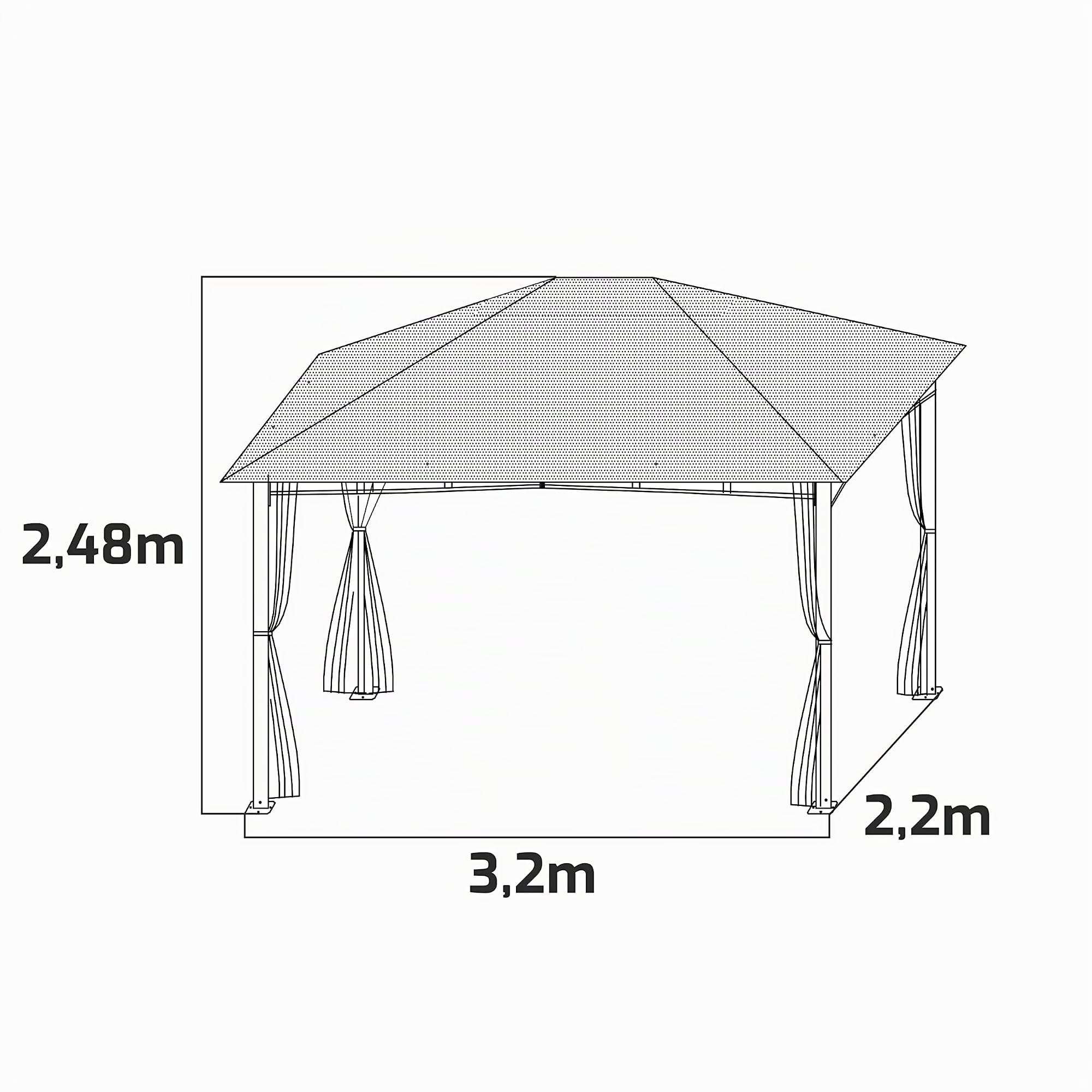 Beusi - tonnelle de jardin 3 x 2 m en fer avec bâche en polyester, 4 rideaux latéraux et 4 moustiquaires avec fermetures éclair et lacets